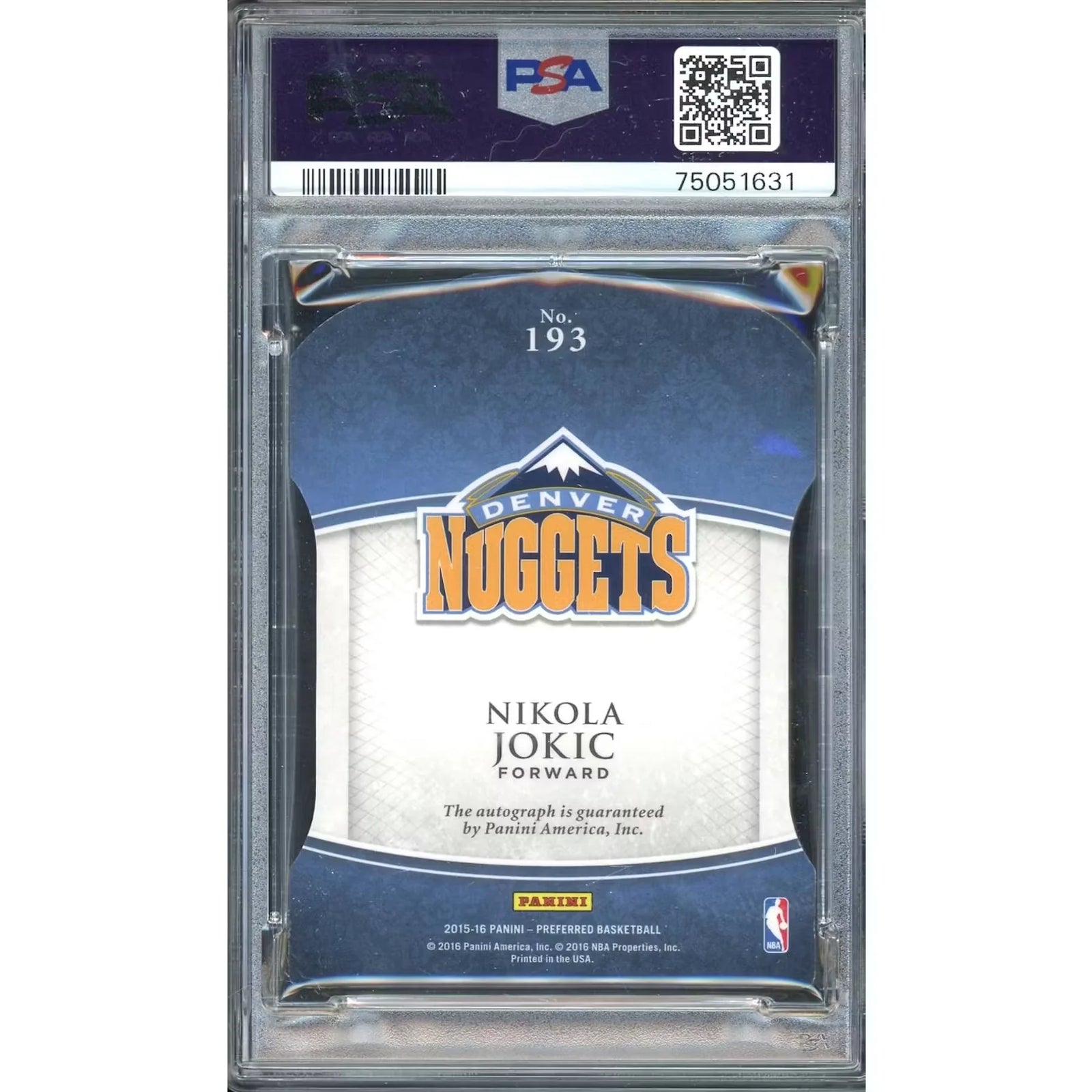 Nikola Jokic Signed 2015 Panini Preferred Card #195 | PSA 8