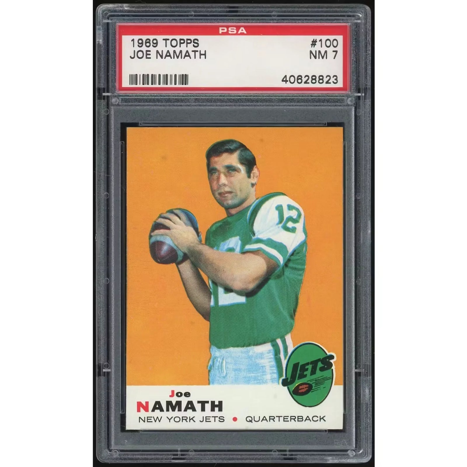 Joe Namath 1969 Topps #100 Football Card | PSA 7 Graded