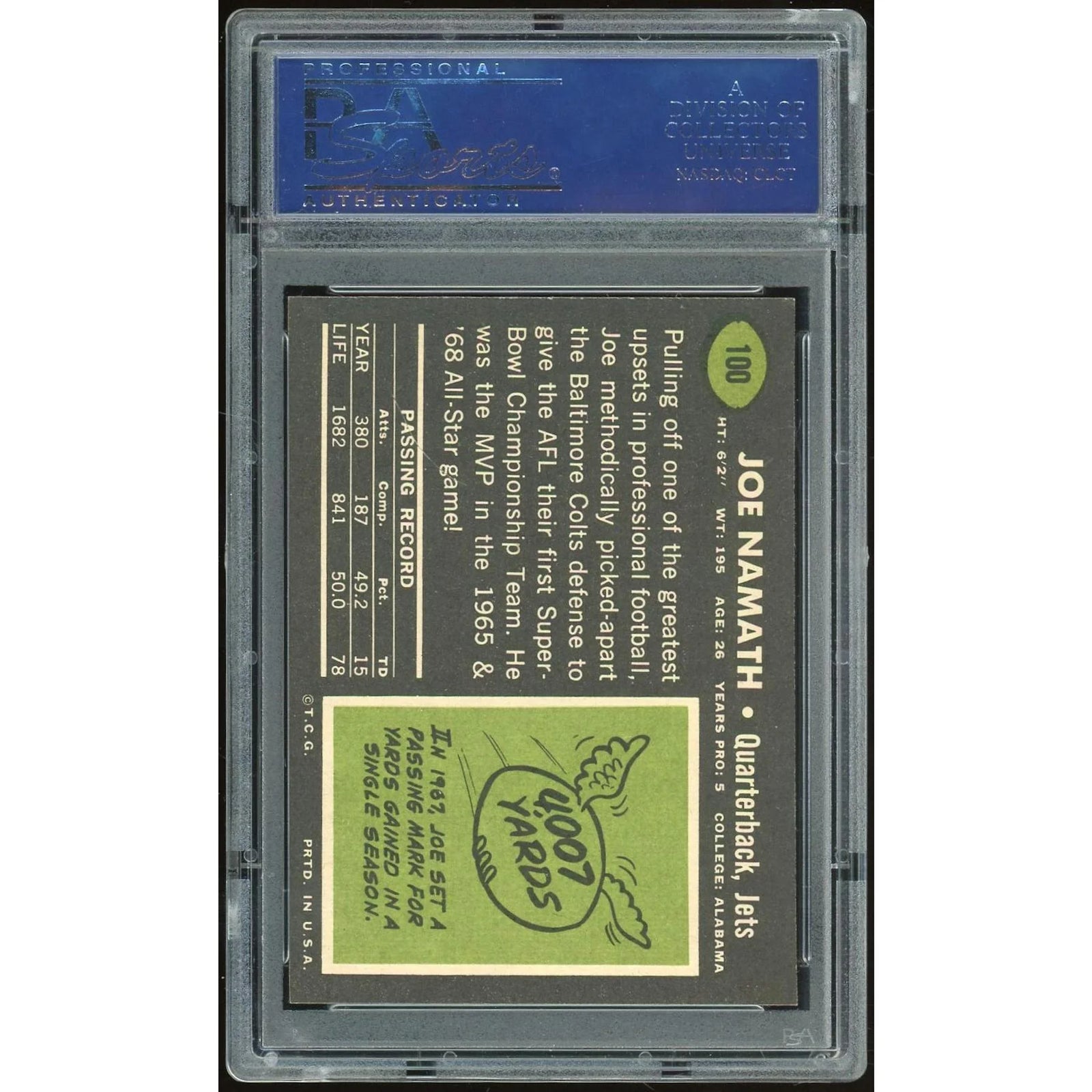 Joe Namath 1969 Topps #100 Football Card | PSA 7 Graded