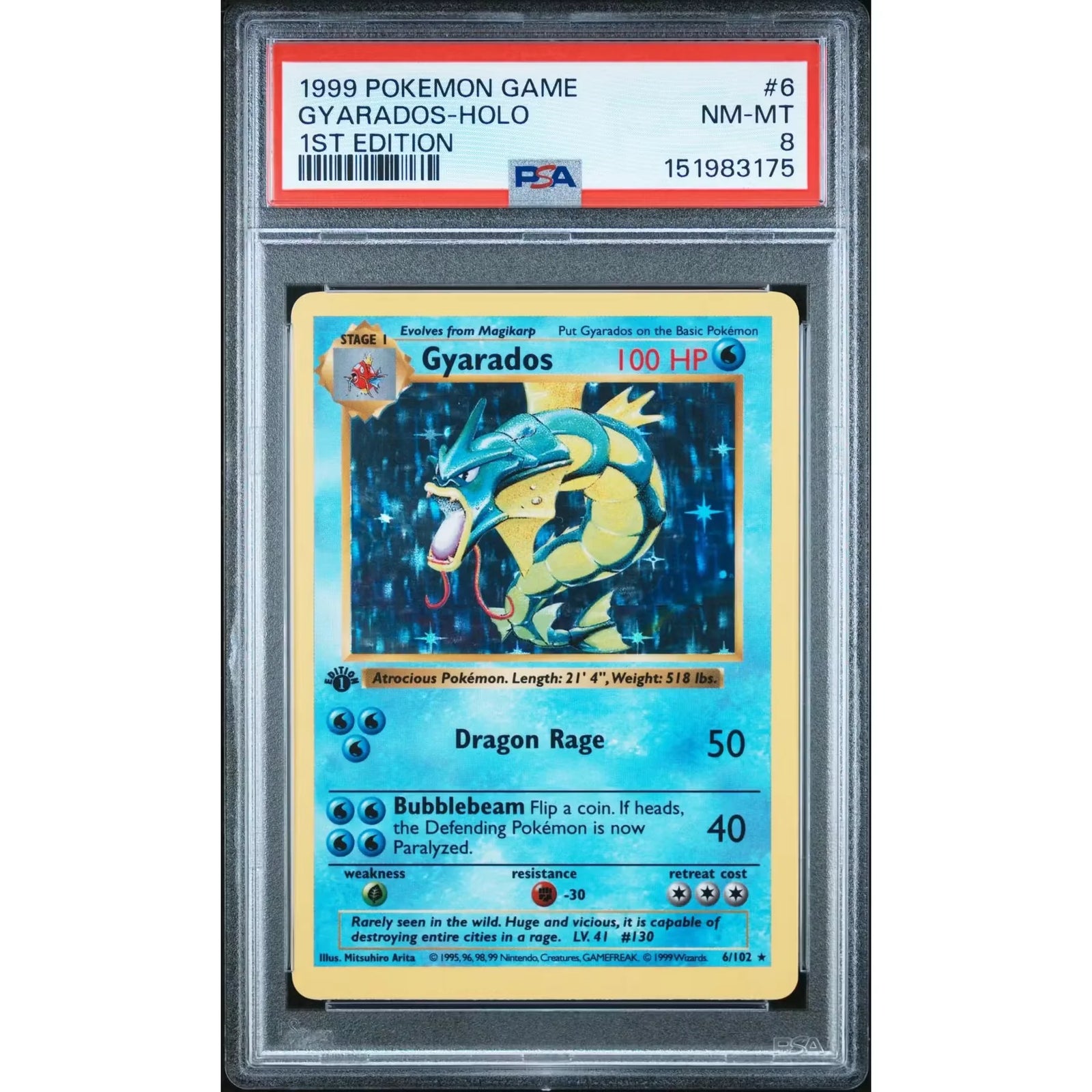 Pokemon Base Set Gyarados 6/102 | 1st Edition Shadowless PSA 8