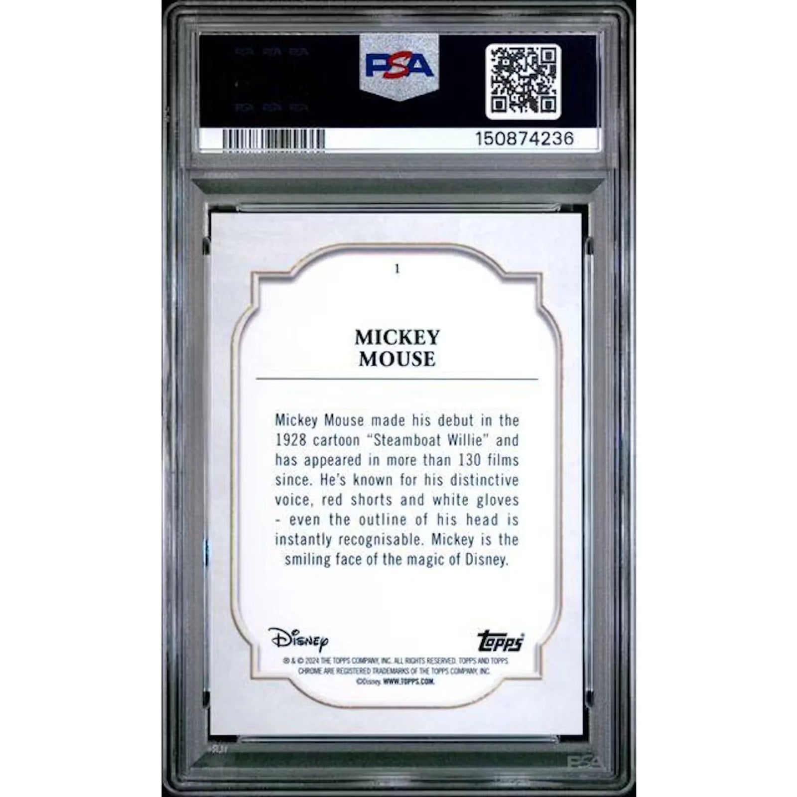 Mickey Mouse Signed 2024 Topps Chrome Disney Sapphire #1 | PSA 10