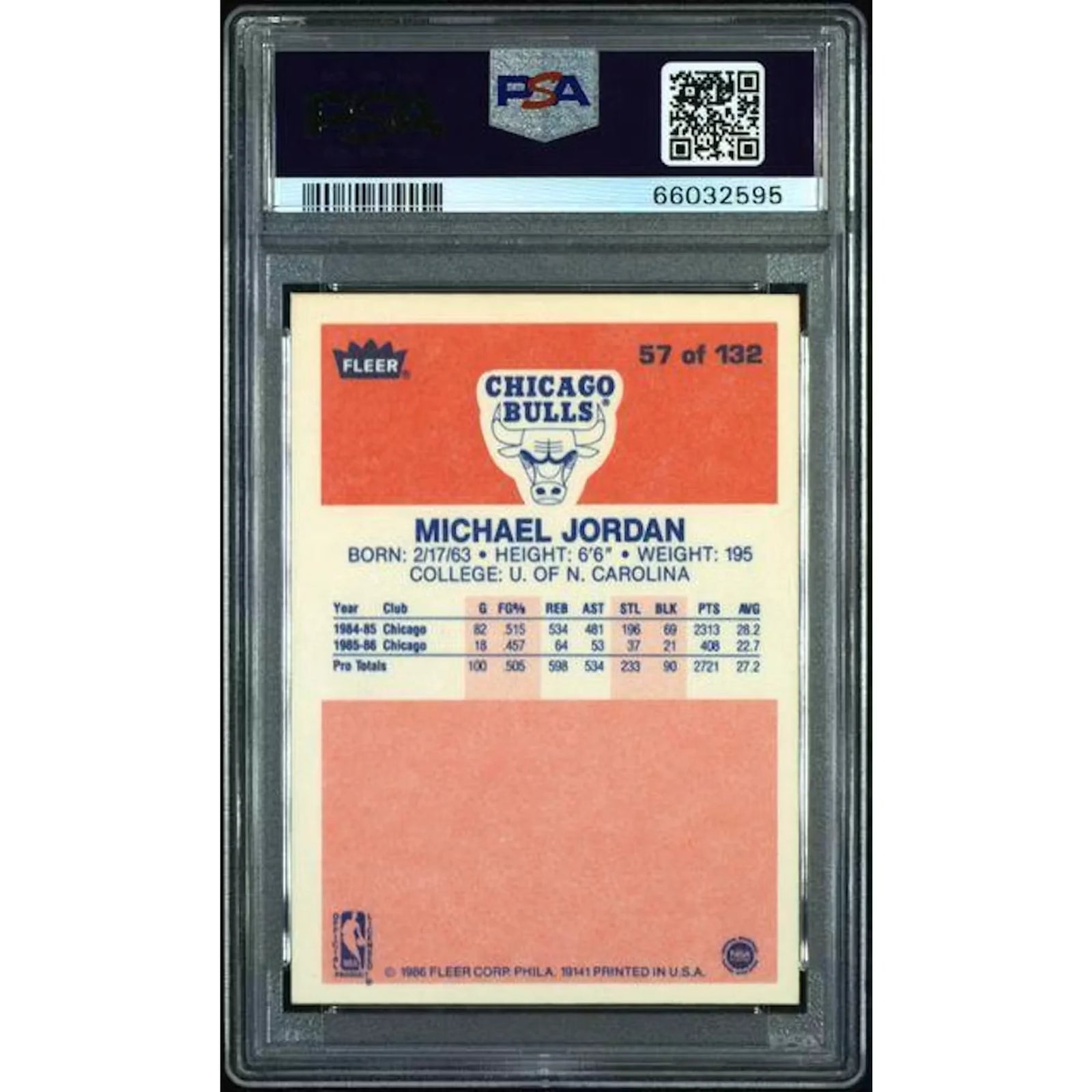 Michael Jordan 1986 Fleer Rookie Card #57 | PSA 8