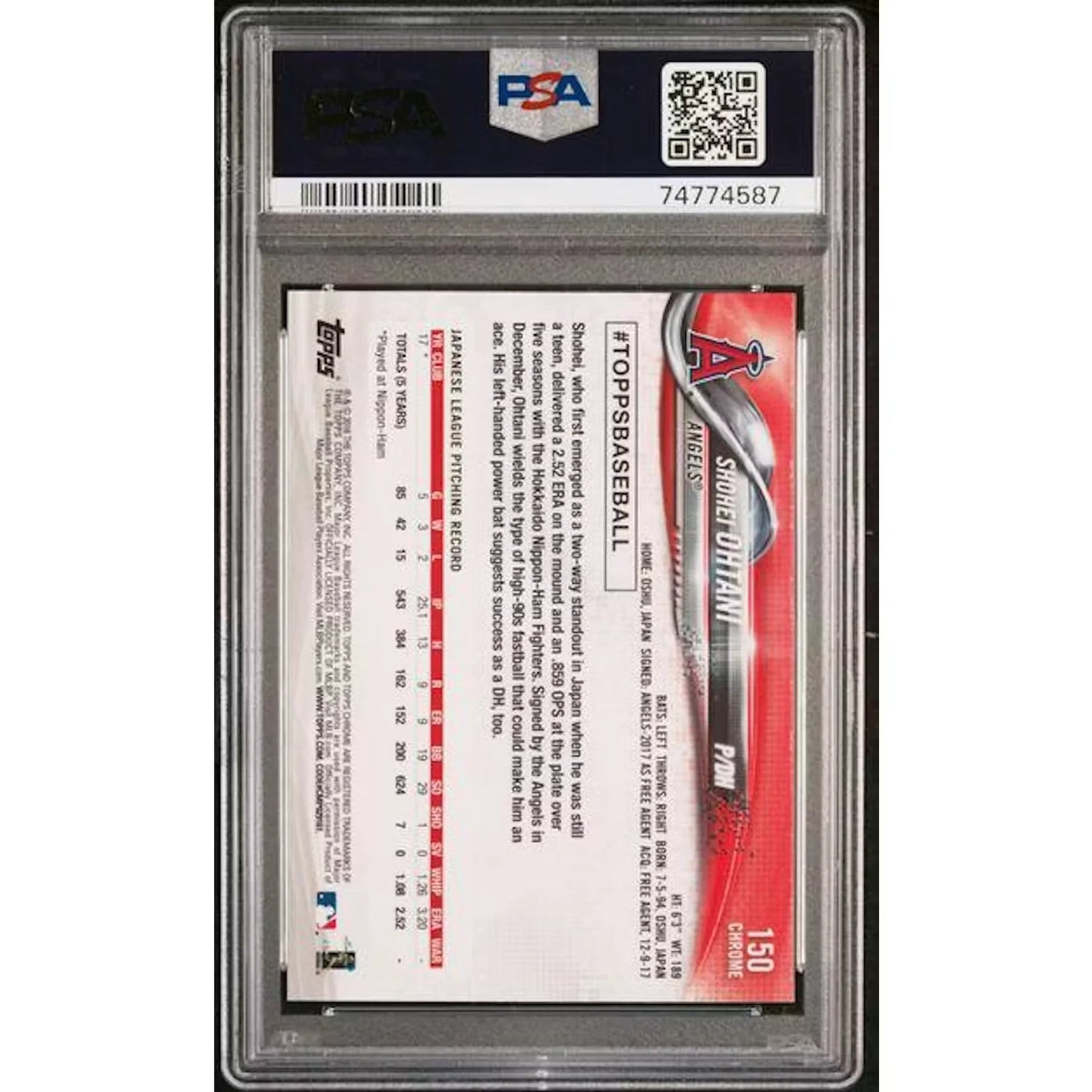 Shohei Ohtani 2018 Topps Chrome Rookie Prism Refractor #150 | PSA 10
