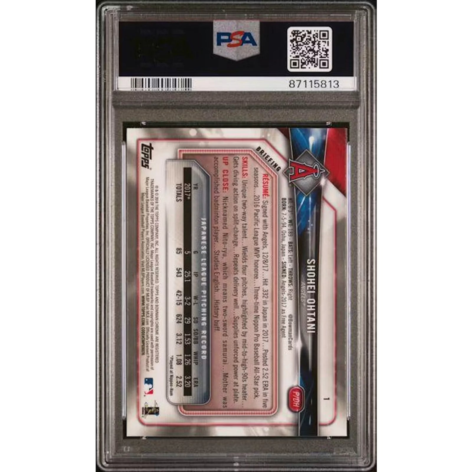 2018 Bowman Chrome Shohei Ohtani Batting Rookie #1 PSA 10 - D2