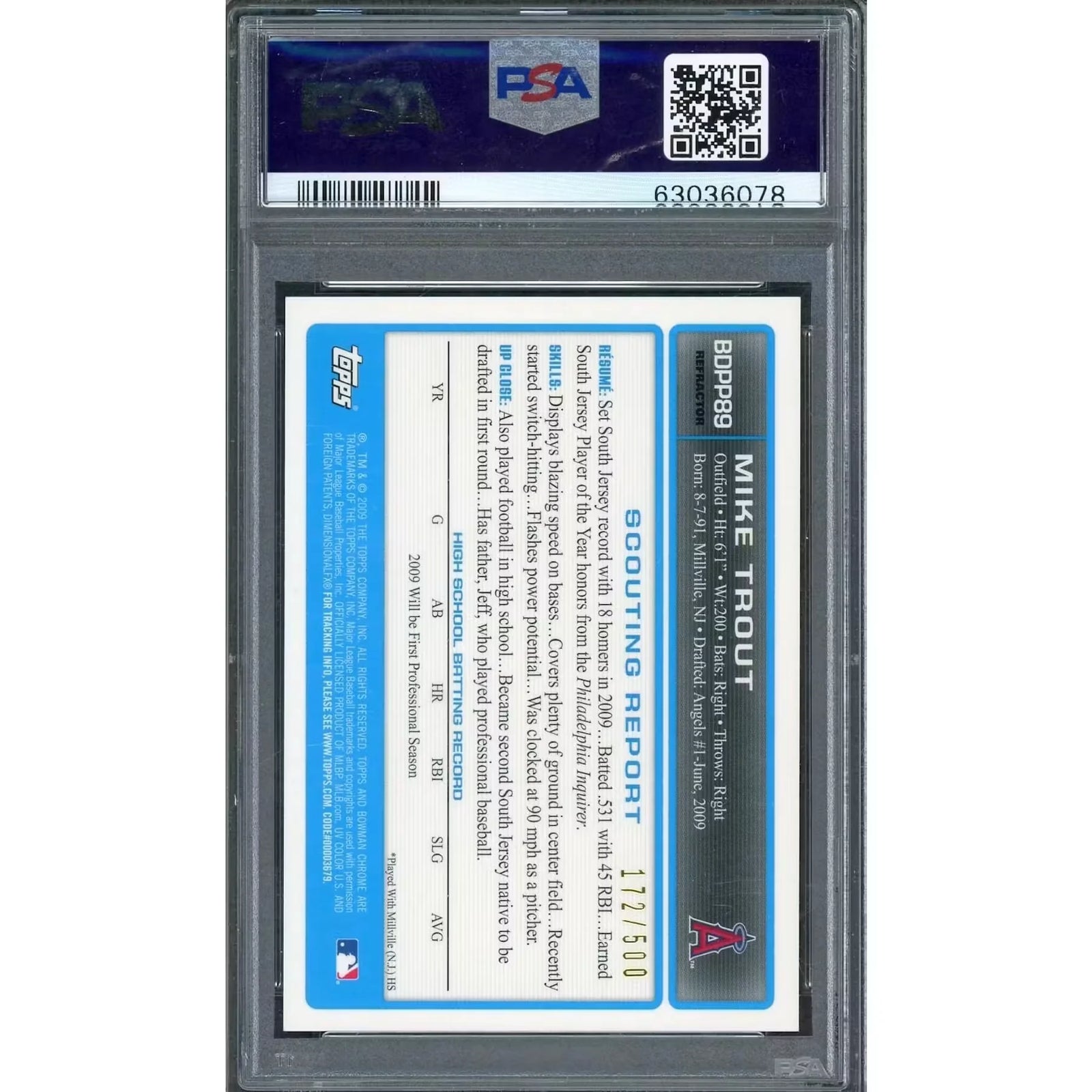 Mike Trout 2009 Bowman Chrome 1st Refractor Auto | PSA 8
