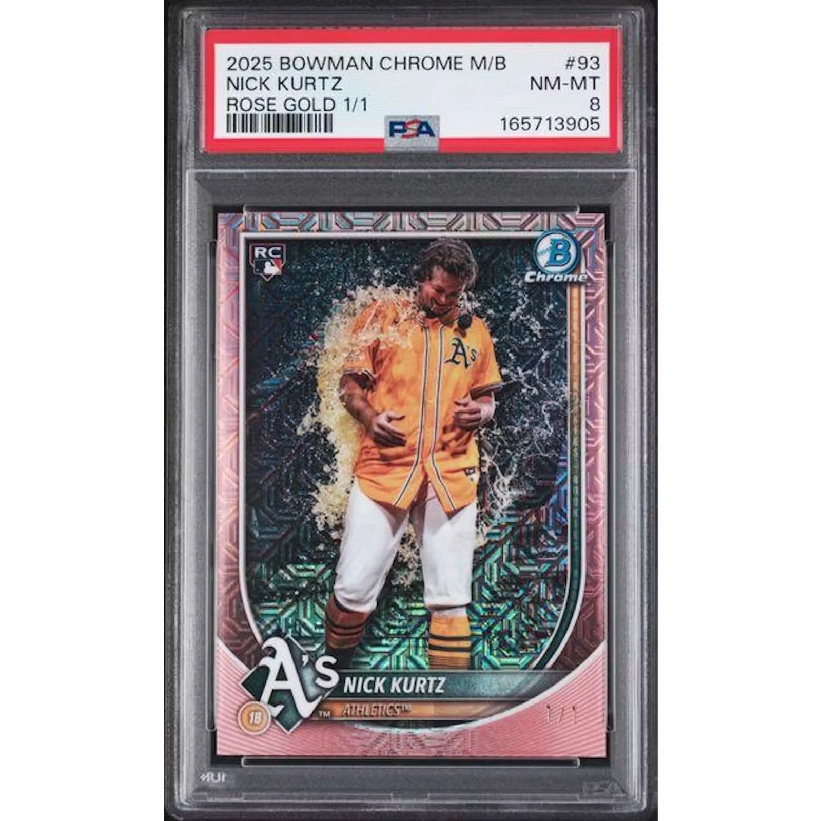2025 Bowman Chrome Mega Box Nick Kurtz Rose Gold 1/1 #93 PSA 8 93 Card (Ships Sealed Only)