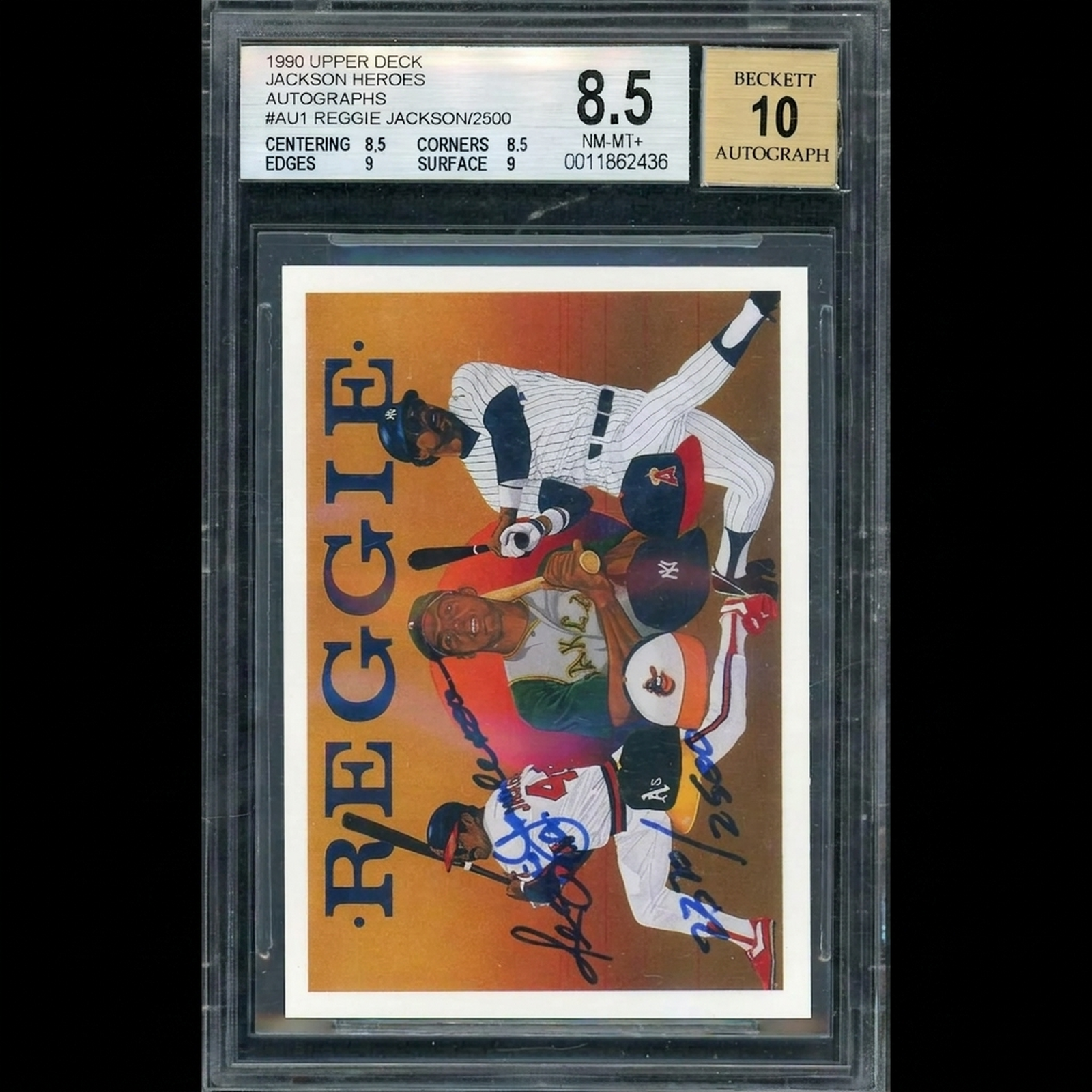 Reggie Jackson Signed 1990 Upper Deck Heroes Card | BGS 8.5