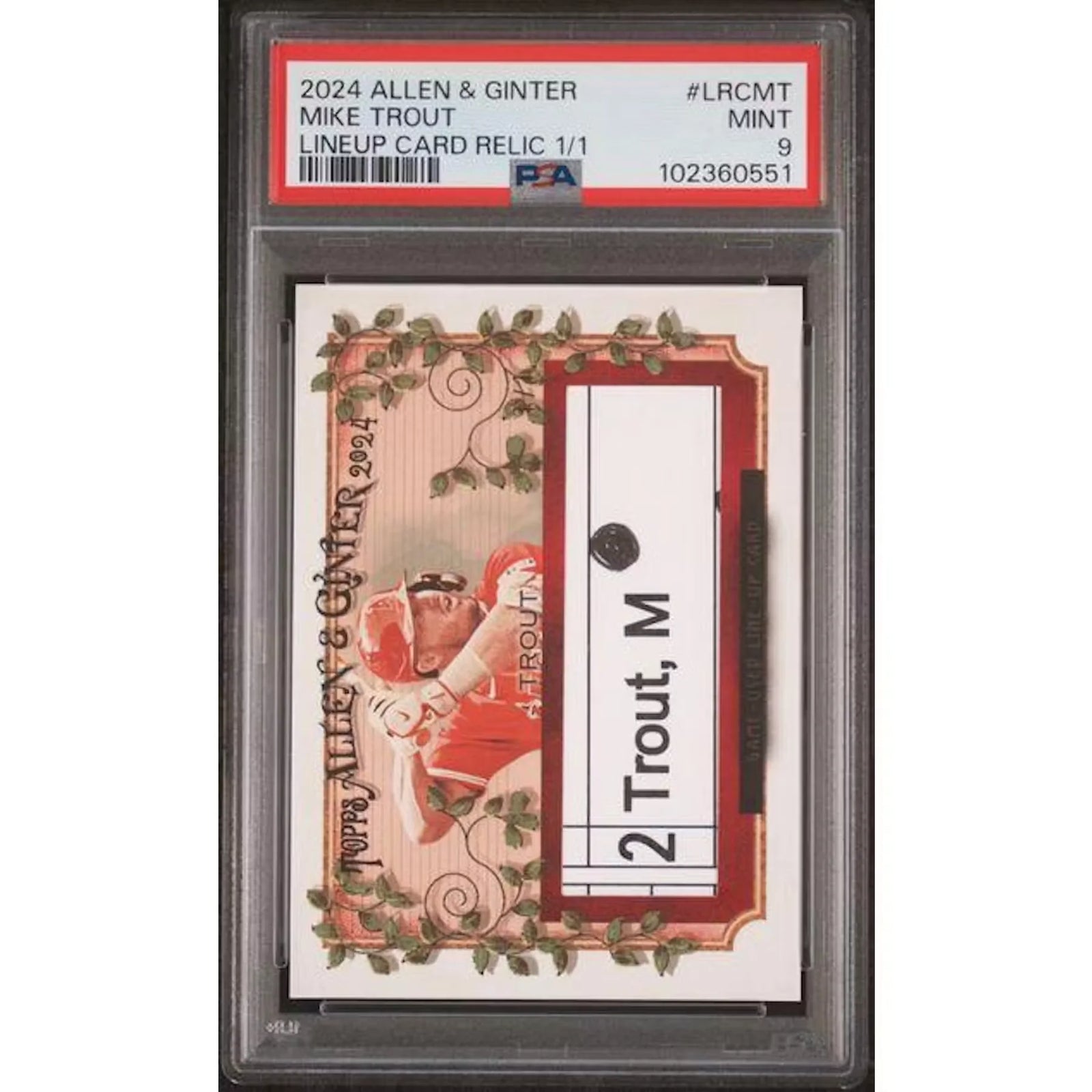 Mike Trout Signed Lineup Card Relic | 2024 Topps Allen & Ginter 1/1 PSA 9