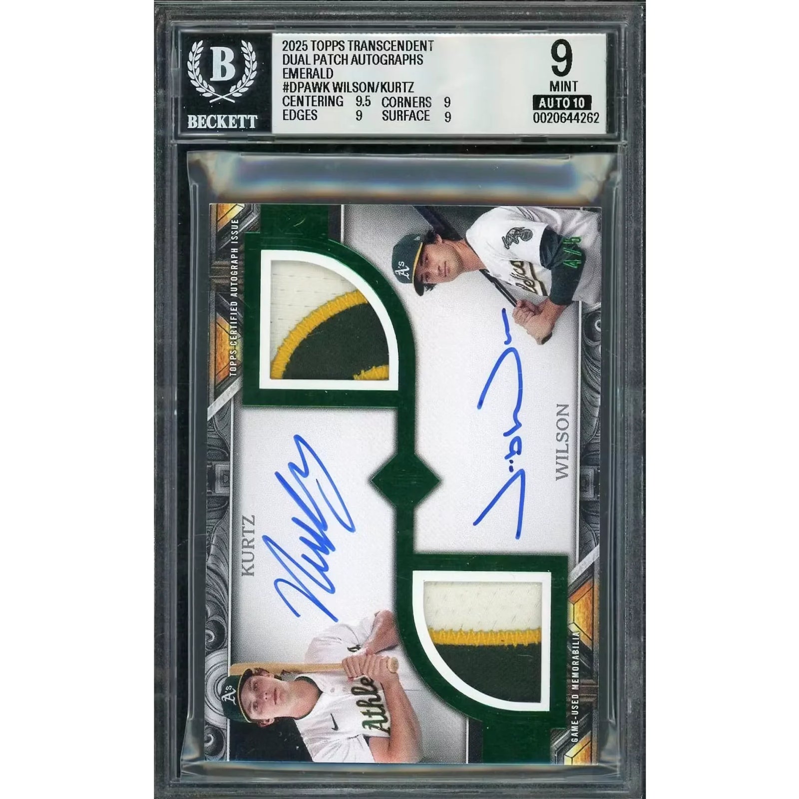 Nick Kurtz/Jacob Wilson Signed 2025 Topps Transcendent Card | Emerald Dual Patch Auto/5