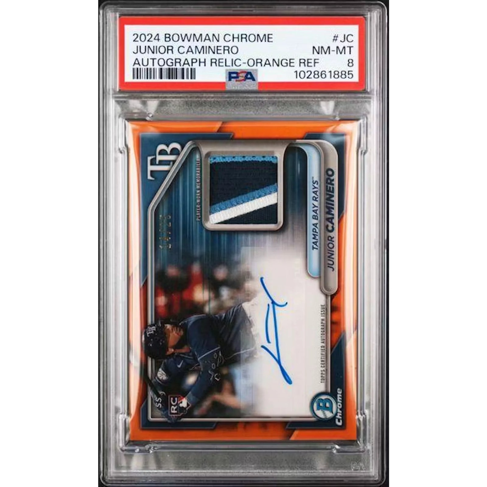 Junior Caminero 2024 Bowman Chrome Rookie Orange RPA/25 | PSA 8