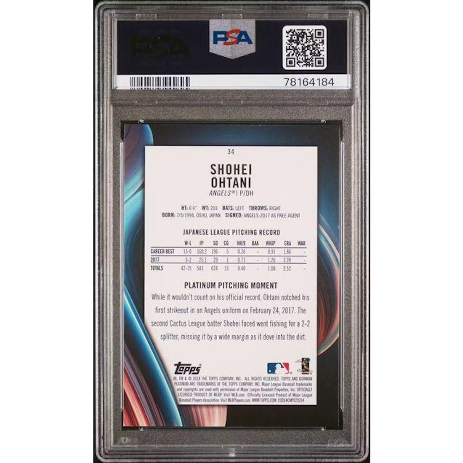 Shohei Ohtani 2018 Bowman Platinum Rookie Card #34 | PSA 10