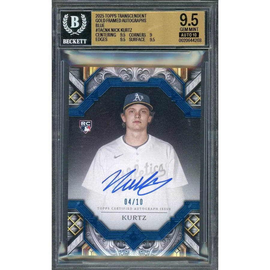 Nick Kurtz Signed 2025 Topps Transcendent Rookie Card | Gold Framed Blue Auto/10 BGS 9.5
