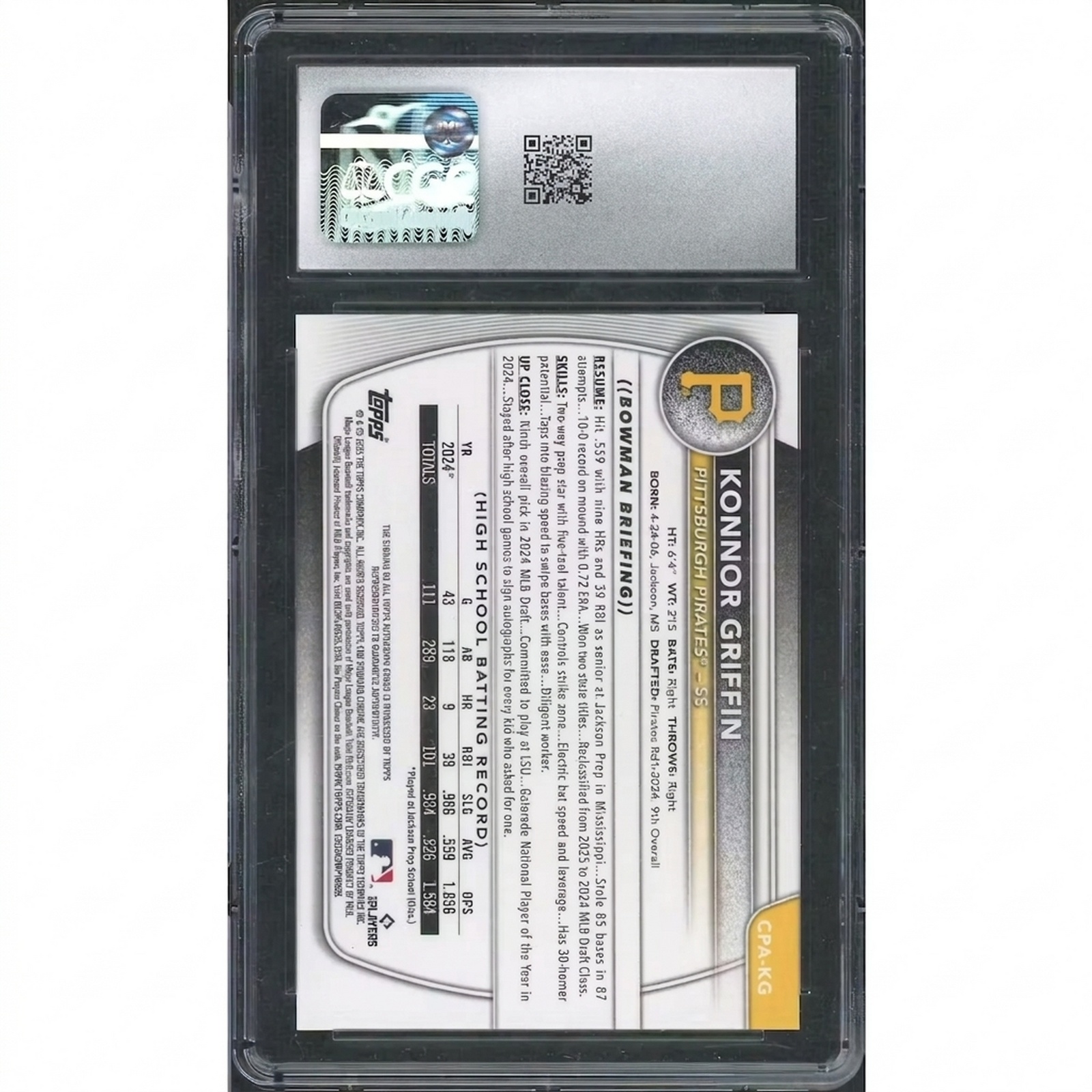 Konnor Griffin Signed 2024 Bowman Draft Chrome Prospects Card | CGC 10