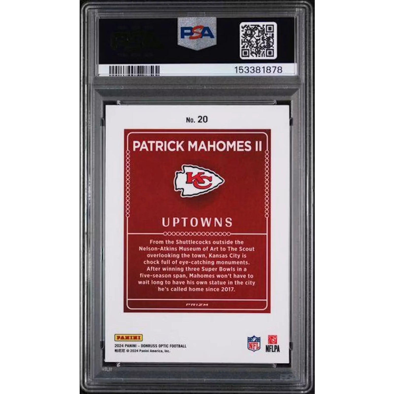 Patrick Mahomes 2024 Panini Donruss Optic Uptowns #20 | PSA 10