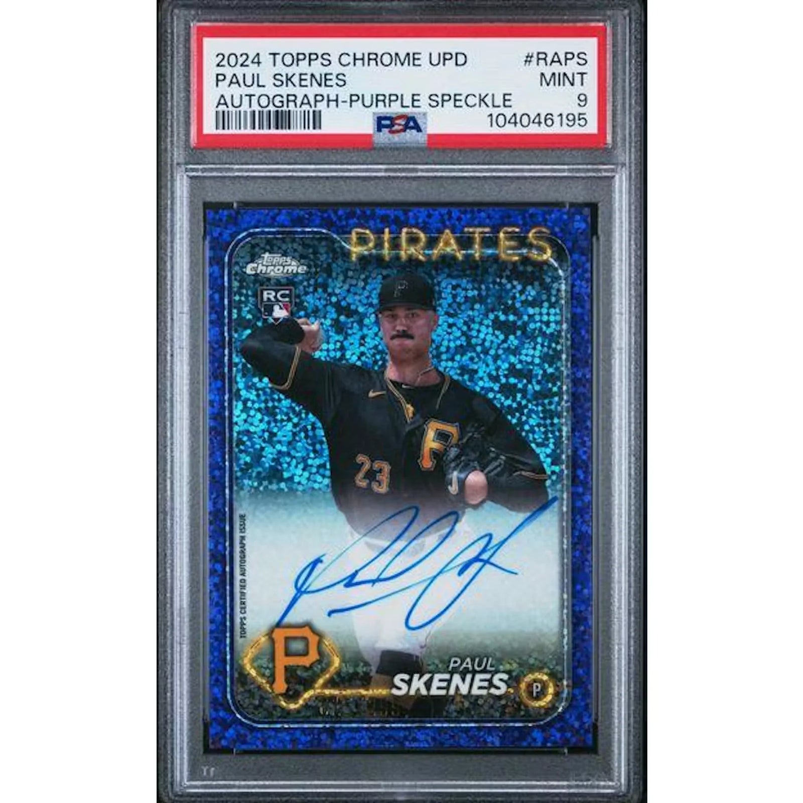 Paul Skenes Signed 2024 Topps Chrome Update Purple Speckle Rookie Card | PSA 9
