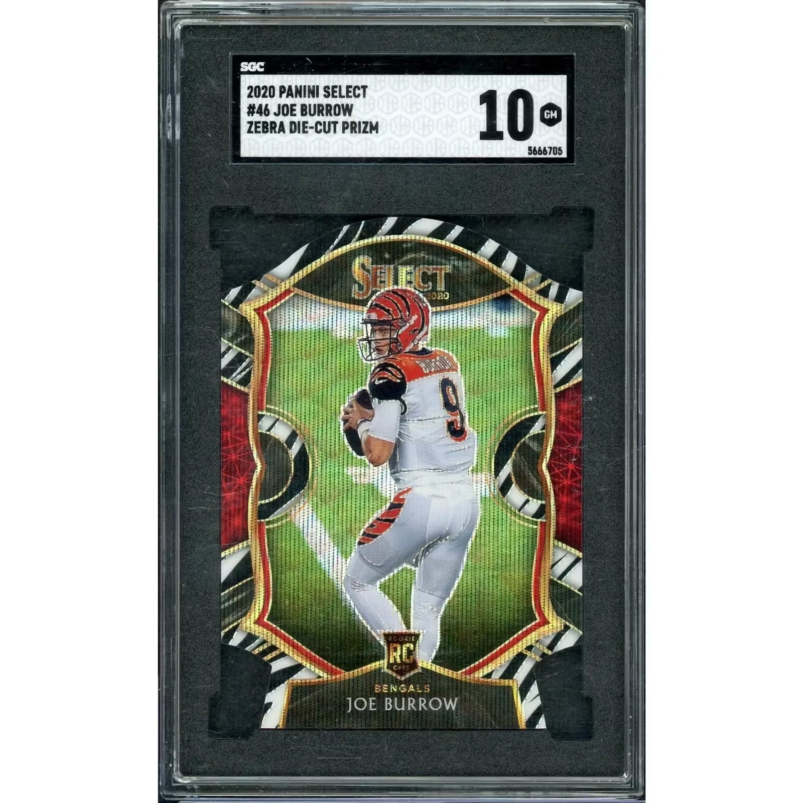 Joe Burrow 2020 Panini Select Zebra Die-Cut Prizm Card | SGC 10