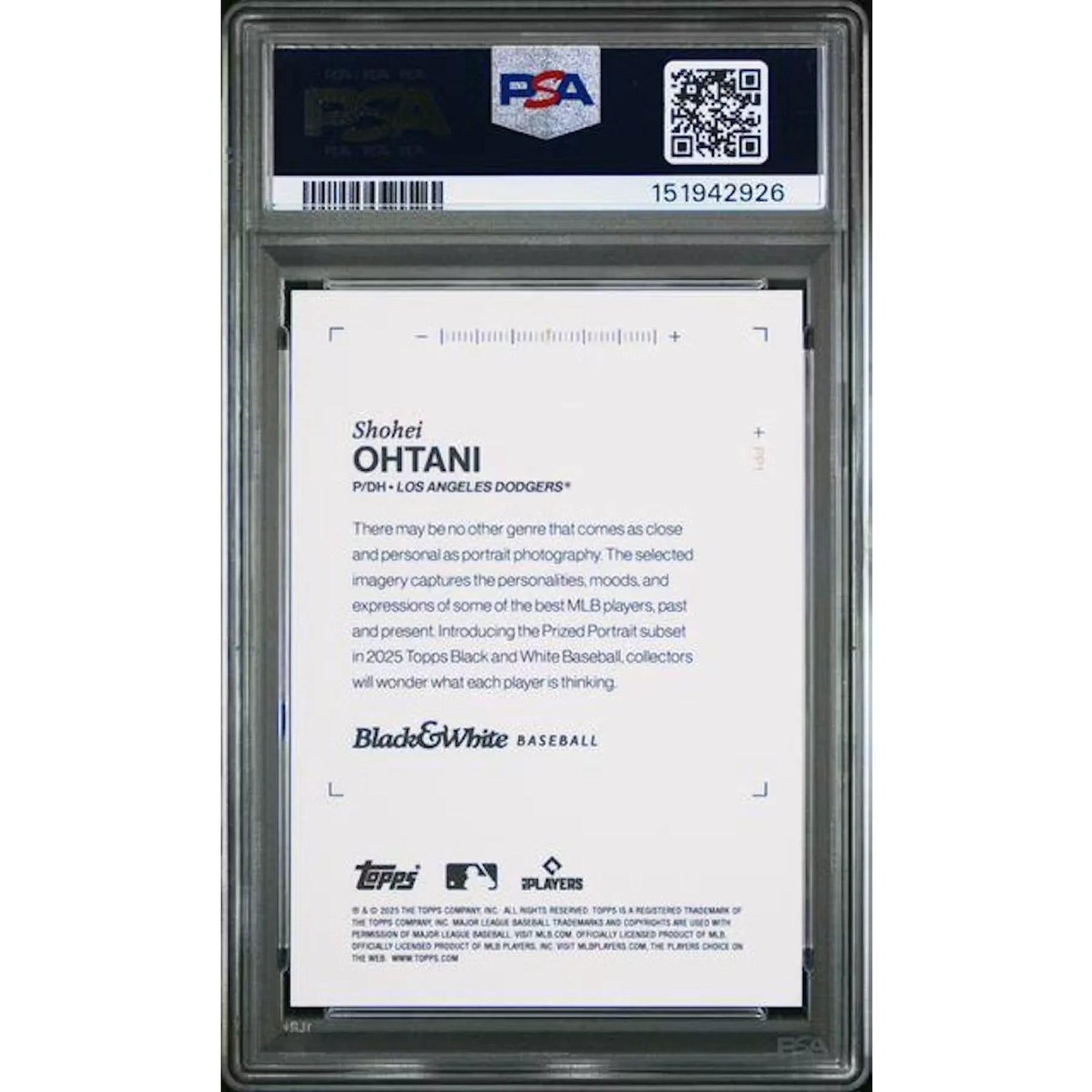 Shohei Ohtani 2025 Topps Black & White Prized Portraits #PP1 | PSA 10