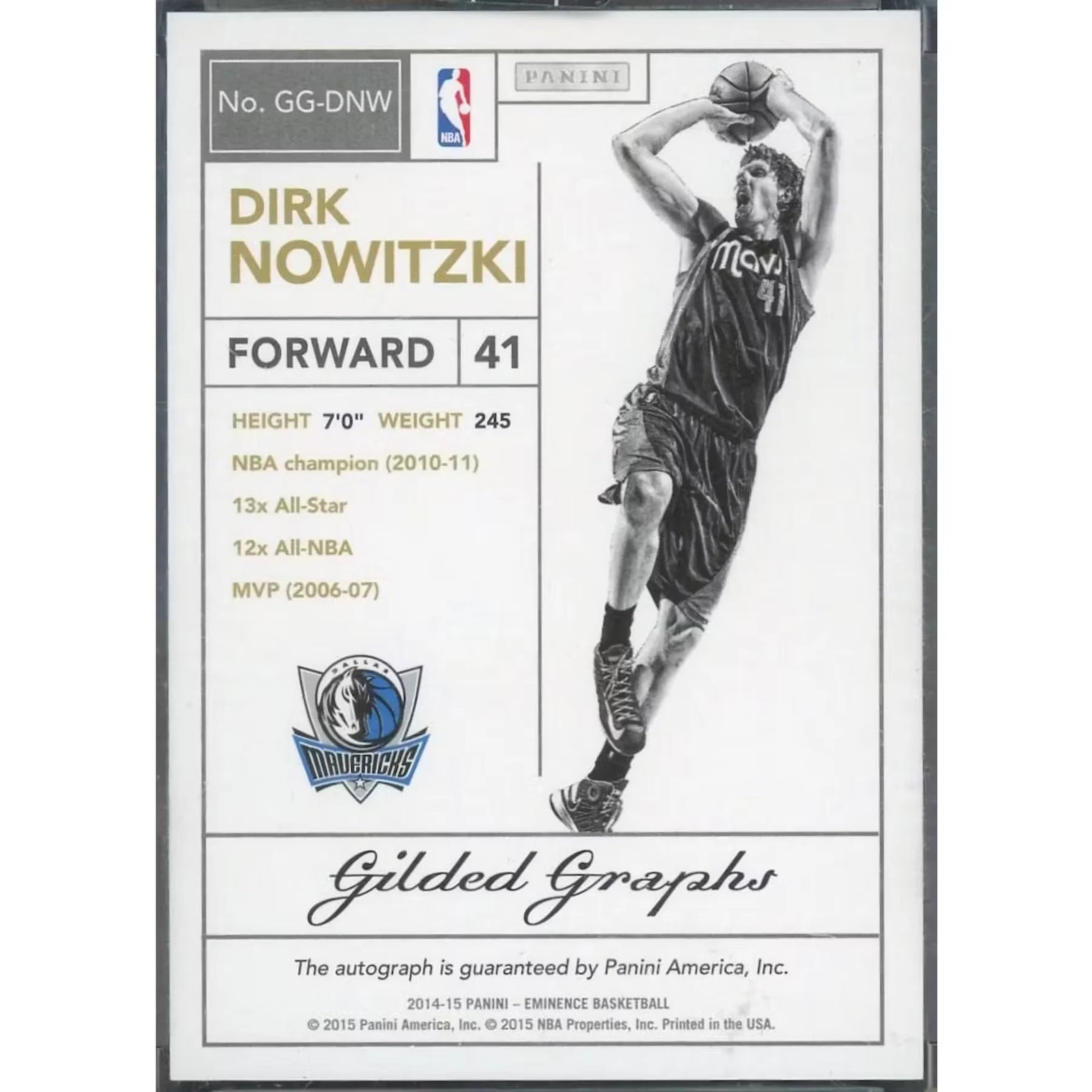 Dirk Nowitzki Signed 2014-15 Panini Eminence Card | Gilded Graphs Auto/10
