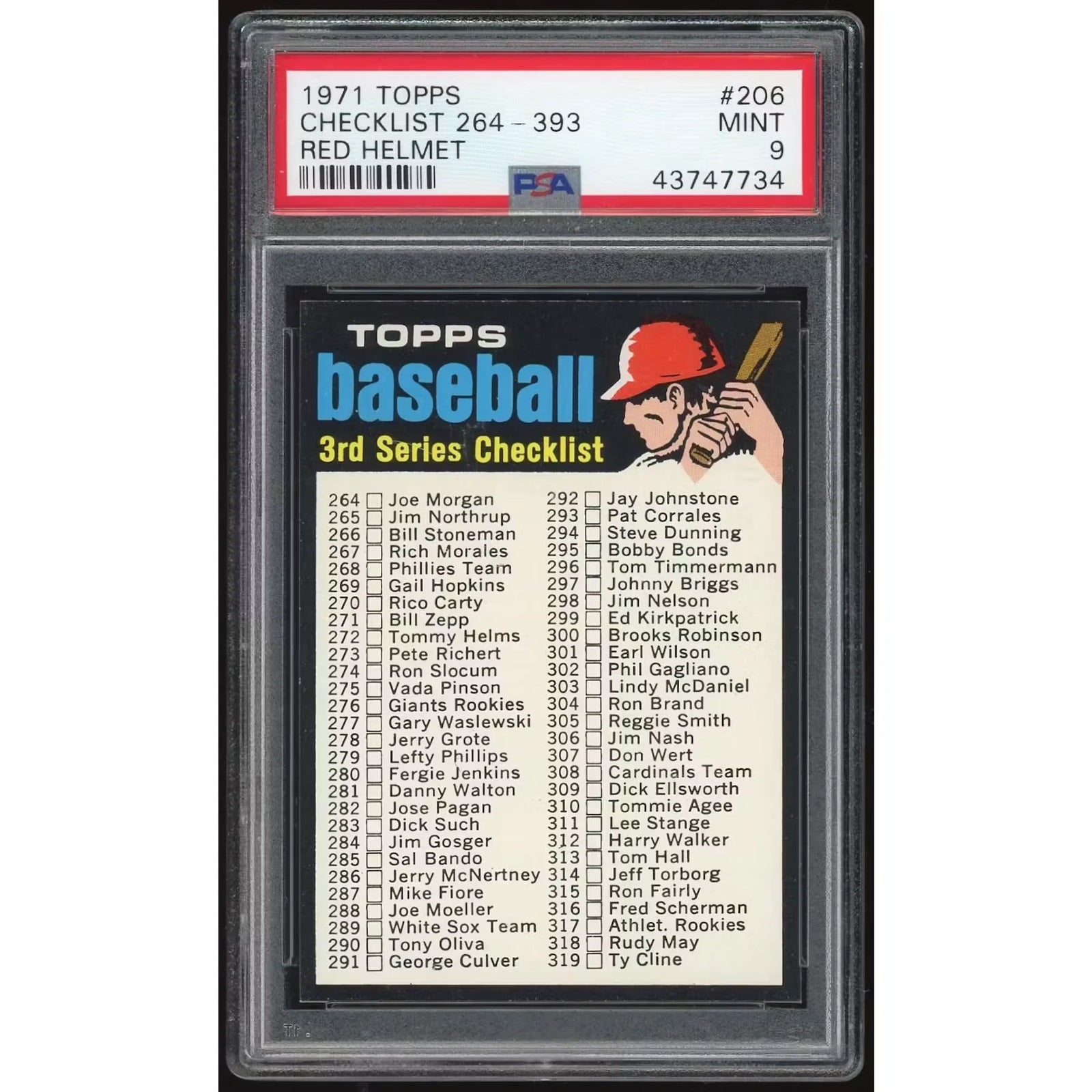 1971 Topps #206 Checklist 264-393 Red Helmet | PSA 9