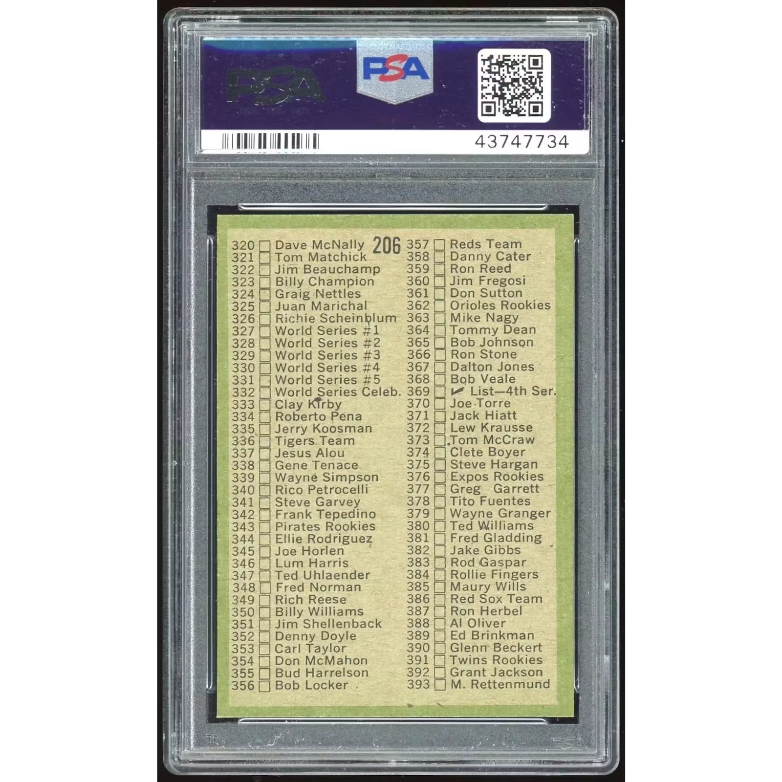 1971 Topps #206 Checklist 264-393 Red Helmet | PSA 9