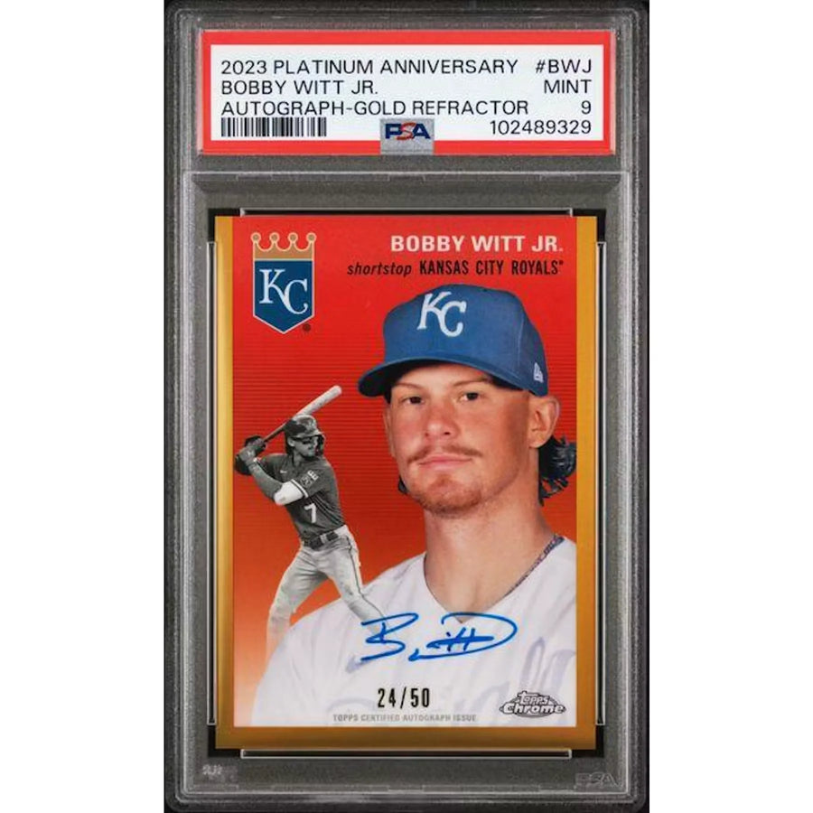 Bobby Witt Jr 2023 Topps Chrome Platinum Anniversary Gold Auto | PSA 9