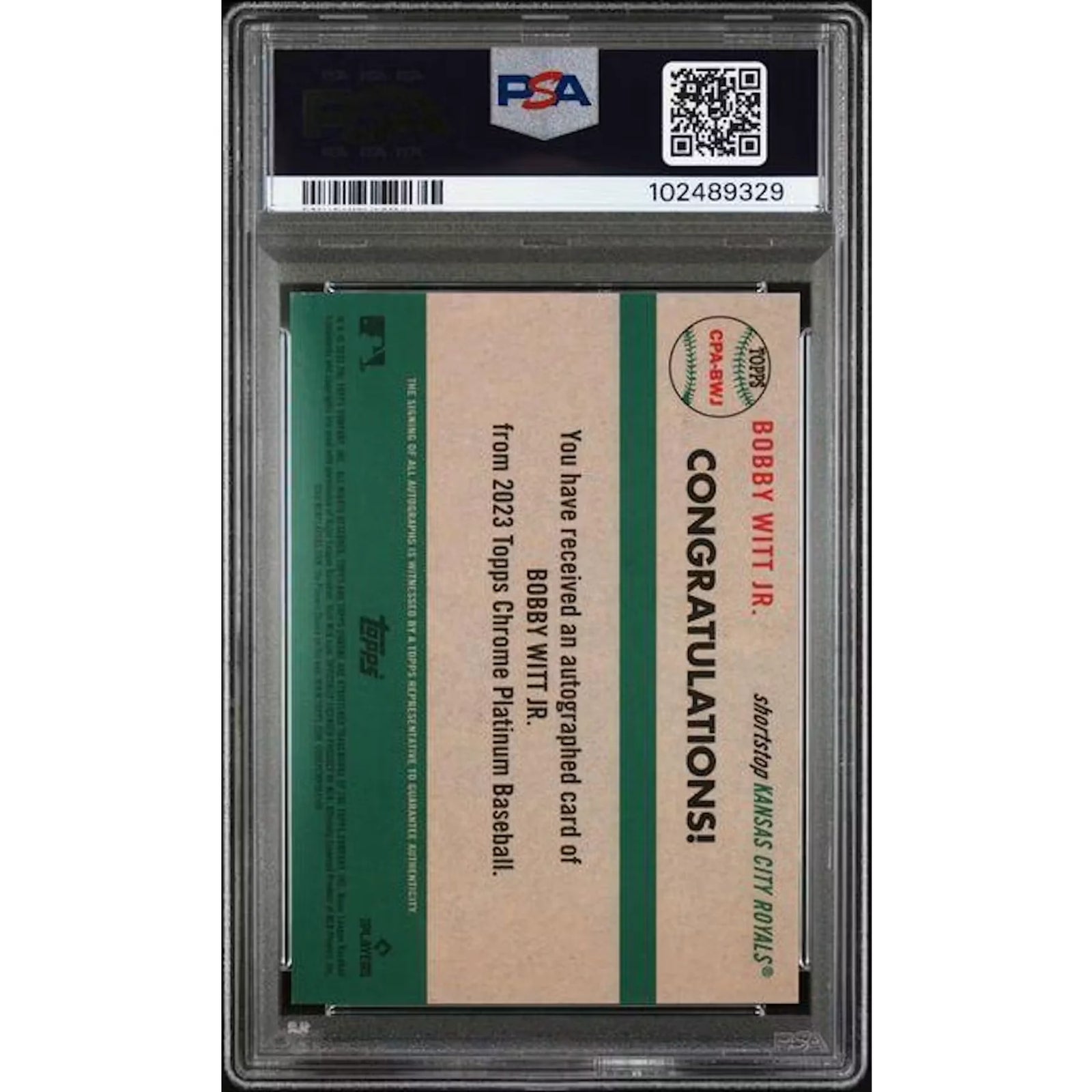 Bobby Witt Jr 2023 Topps Chrome Platinum Anniversary Gold Auto | PSA 9