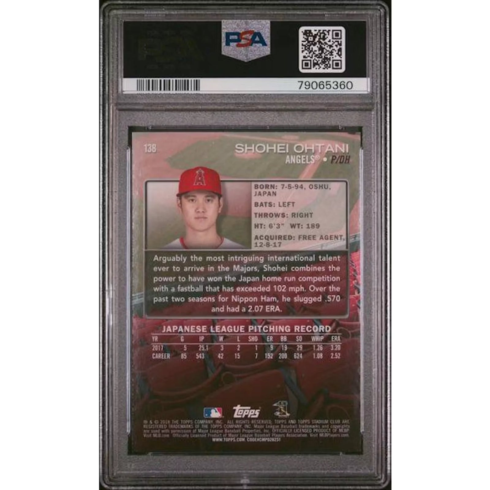 Shohei Ohtani 2018 Topps Stadium Club #138 Rookie Card | PSA 10