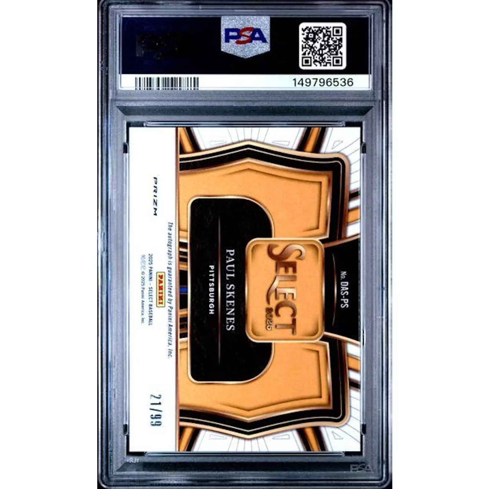Paul Skenes Signed 2025 Panini Select Diamond Action Red Prizm Card | PSA 10