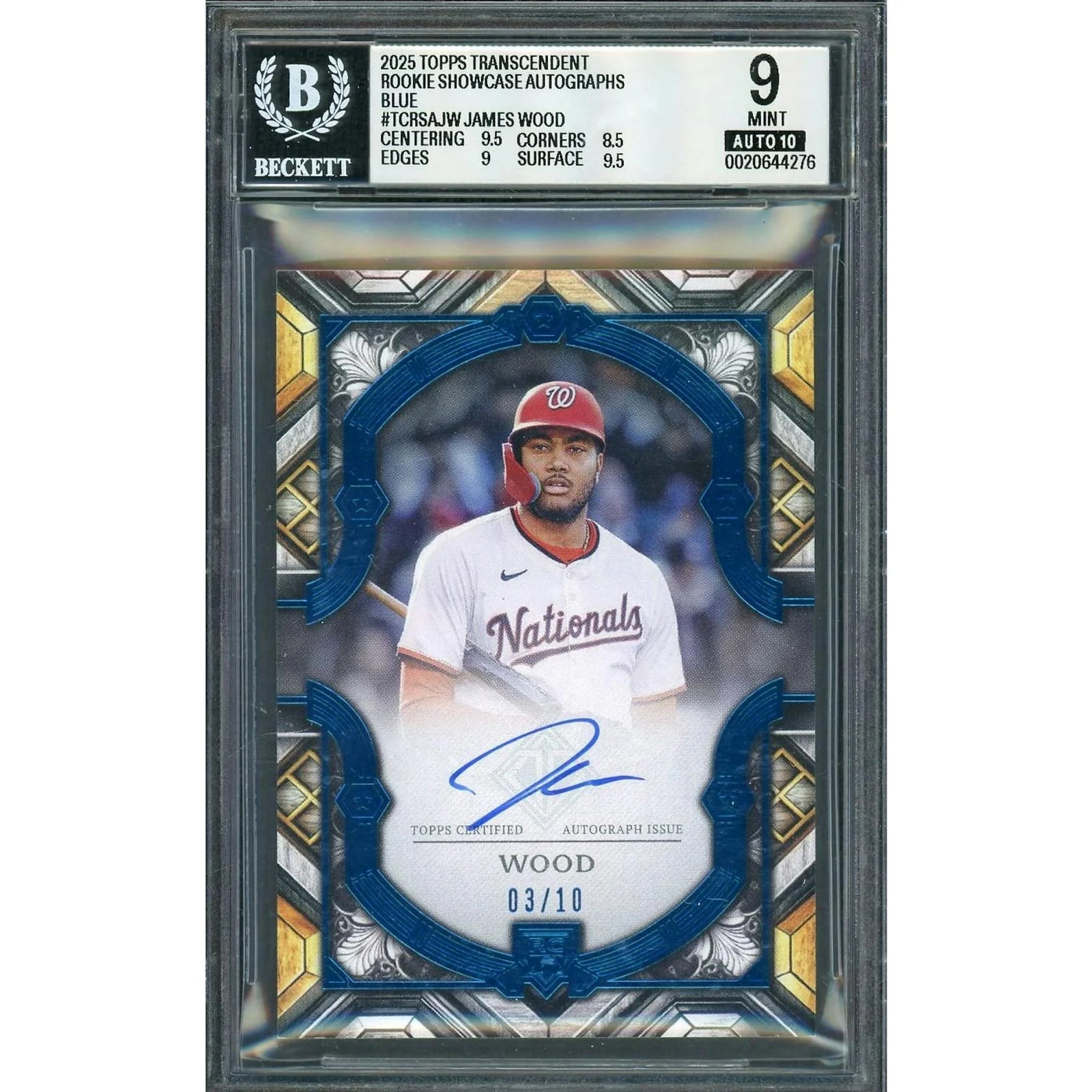 James Wood 2025 Topps Transcendent Rookie Showcase Auto | Blue/10 BGS 9