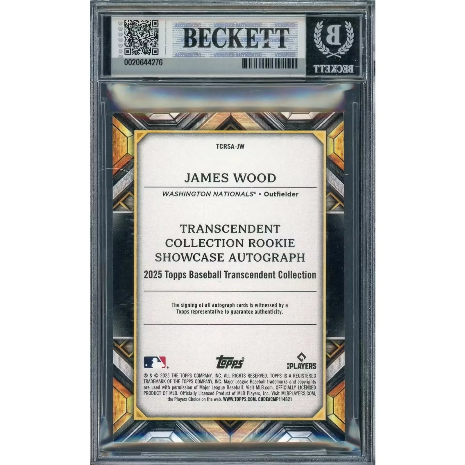 James Wood 2025 Topps Transcendent Rookie Showcase Auto | Blue/10 BGS 9