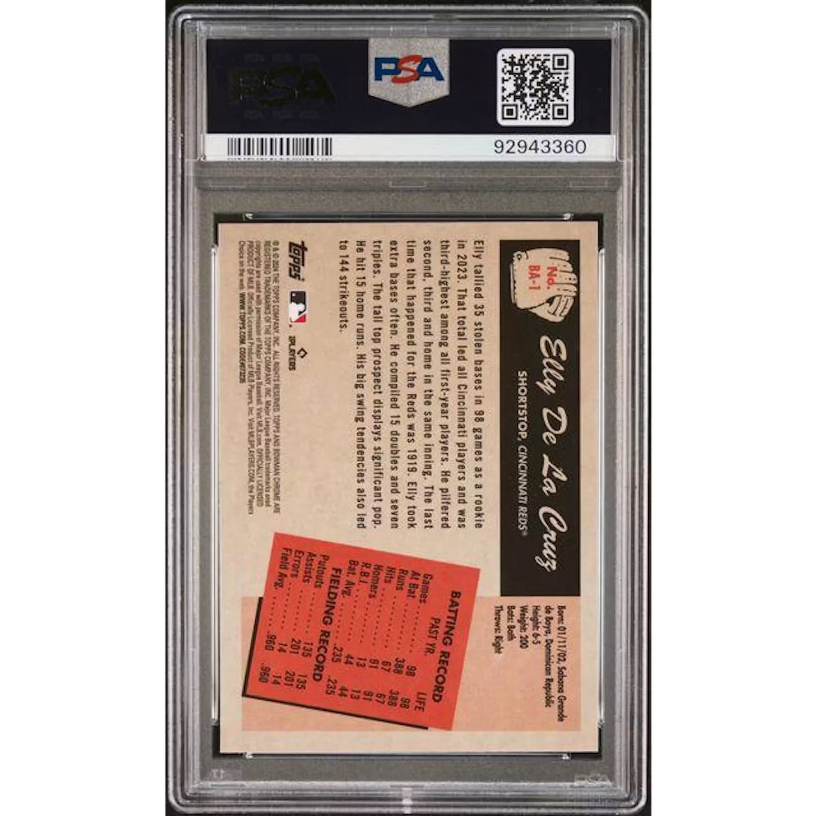 Elly De La Cruz 2024 Bowman Rookie Anime Card #BA-1 | PSA 9