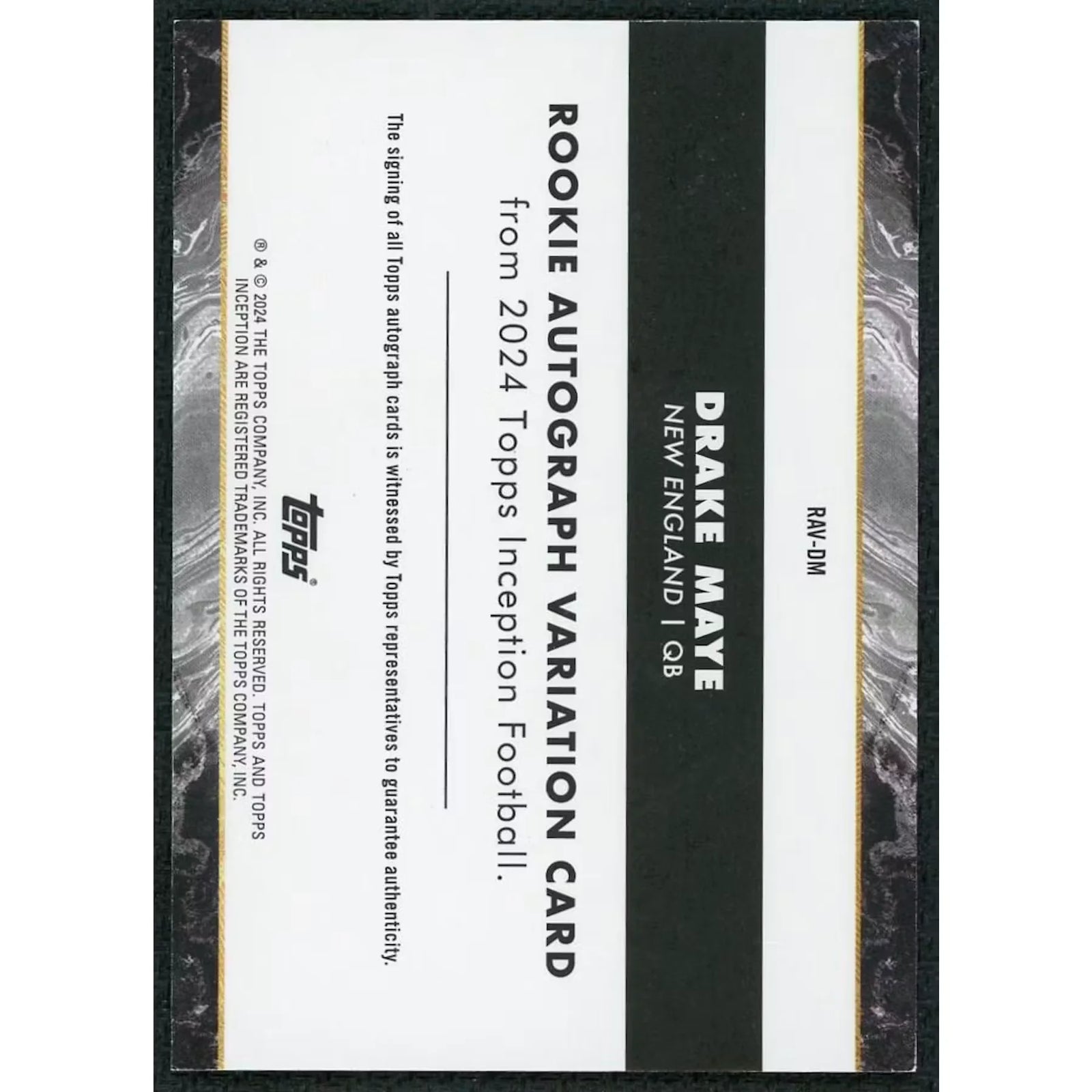 Drake Maye Signed 2024 Topps Inception Rookie Variation Card | Auto/150