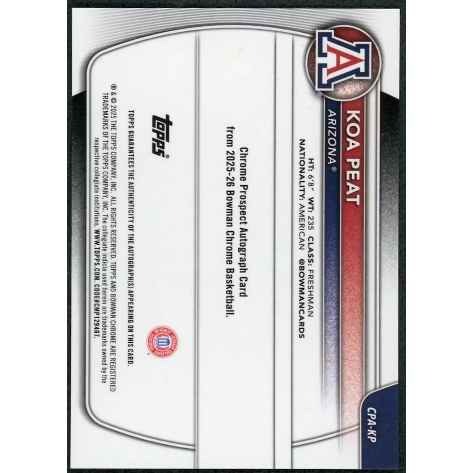 Koa Peat 2025 Topps Bowman Chrome Black Geometric Refractor Rookie Auto |/10