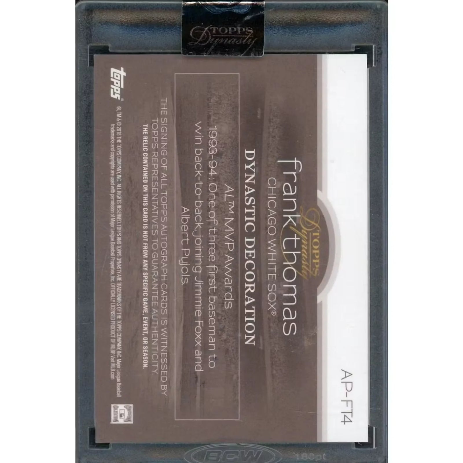 Frank Thomas Signed Patch Auto Card | 2018 Topps Dynasty #AP-FT4