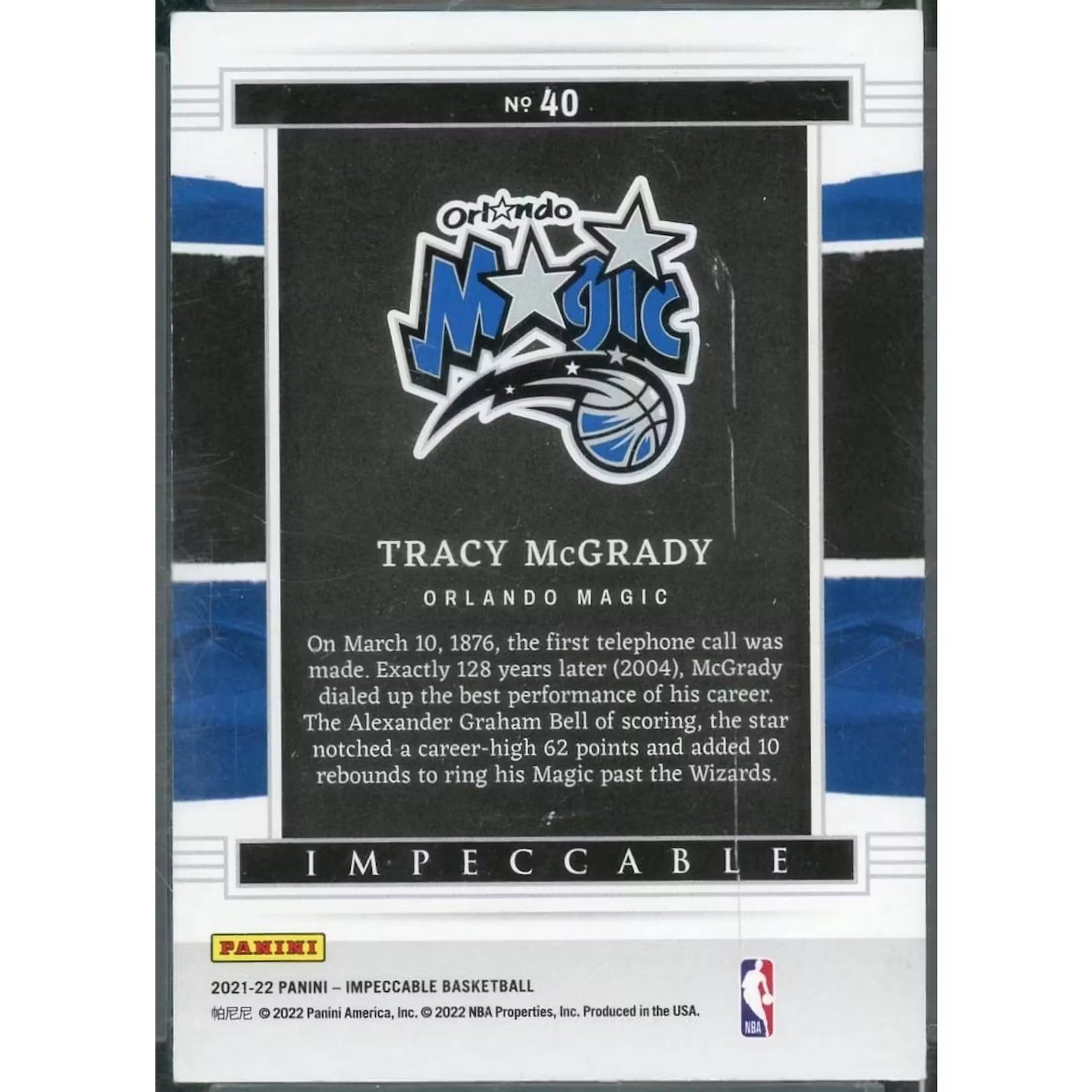 Tracy McGrady 2021-22 Panini Impeccable Gold Fine Silver Card | #40