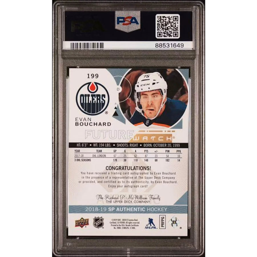 Evan Bouchard Signed 2018 Upper Deck SP Authentic #199 Card | PSA 10