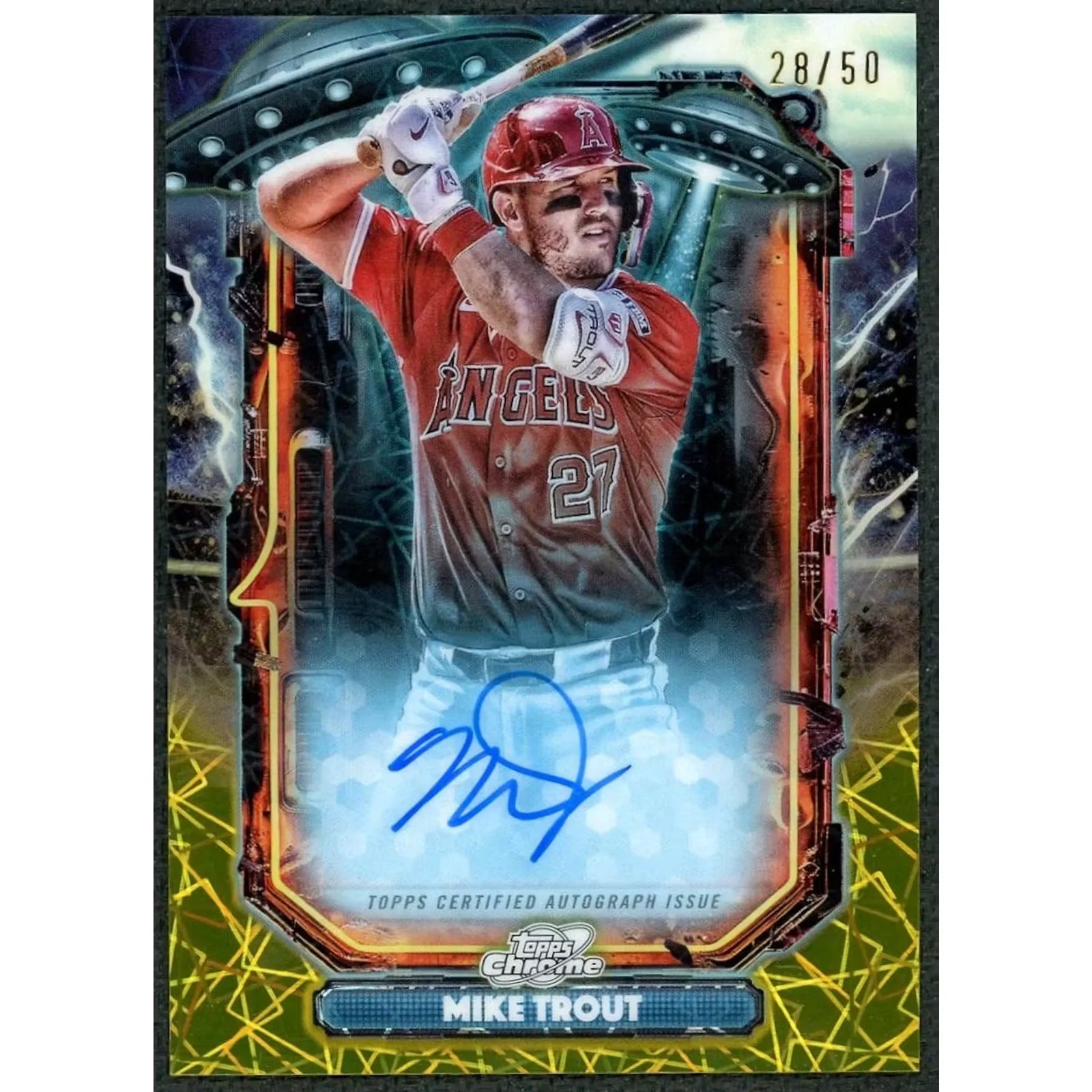 Mike Trout Signed 2025 Topps Cosmic Chrome Card | Extraterrestrial Talent Gold/50