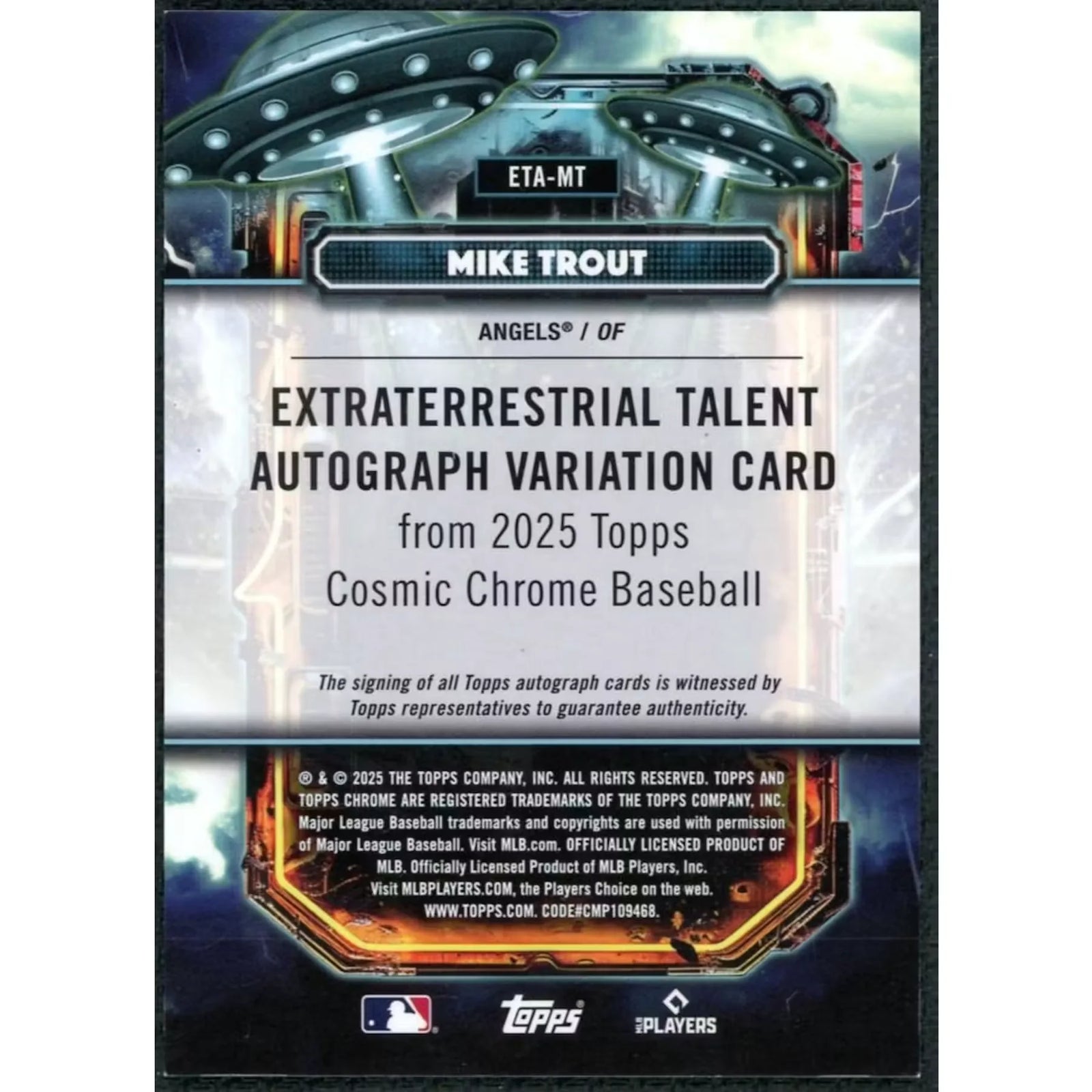 Mike Trout Signed 2025 Topps Cosmic Chrome Card | Extraterrestrial Talent Gold/50