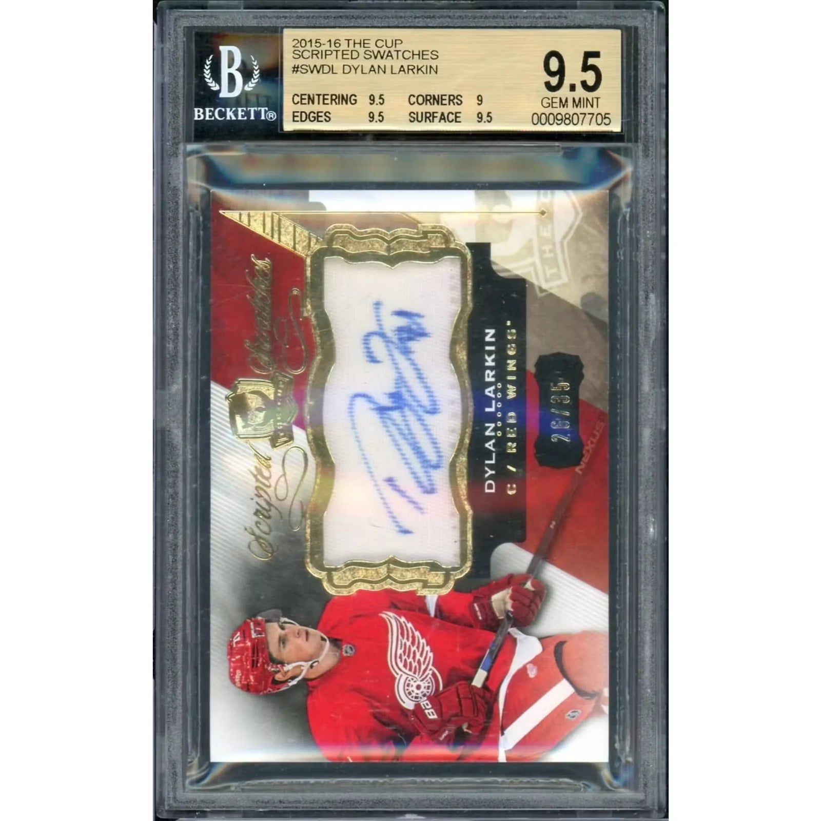 Dylan Larkin 2015-16 UD The Cup Scripted Swatches Rookie Auto Patch | BGS 9.5