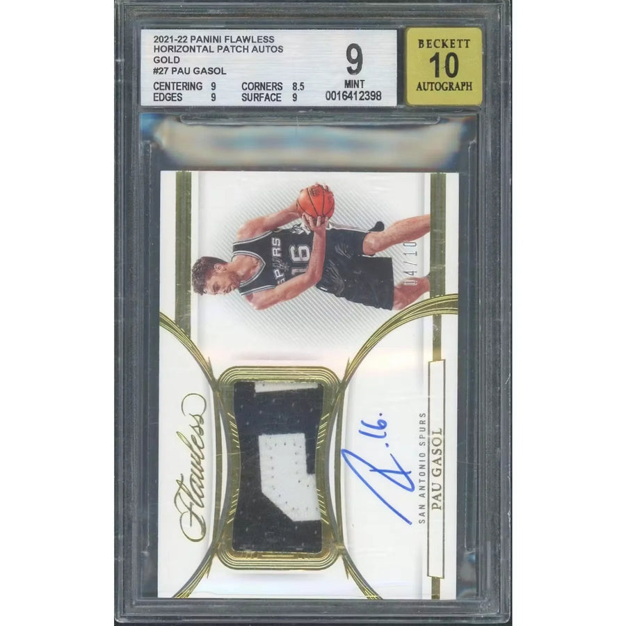 Pau Gasol Signed 2021 Panini Flawless Patch Auto Card | Gold/10 BGS 9