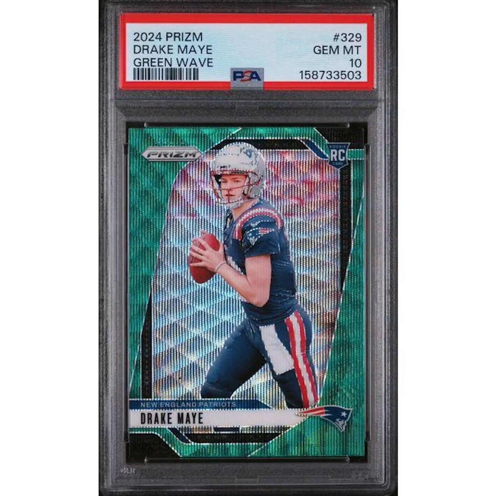 Drake Maye 2024 Panini Prizm Green Wave Rookie #329 | PSA 10