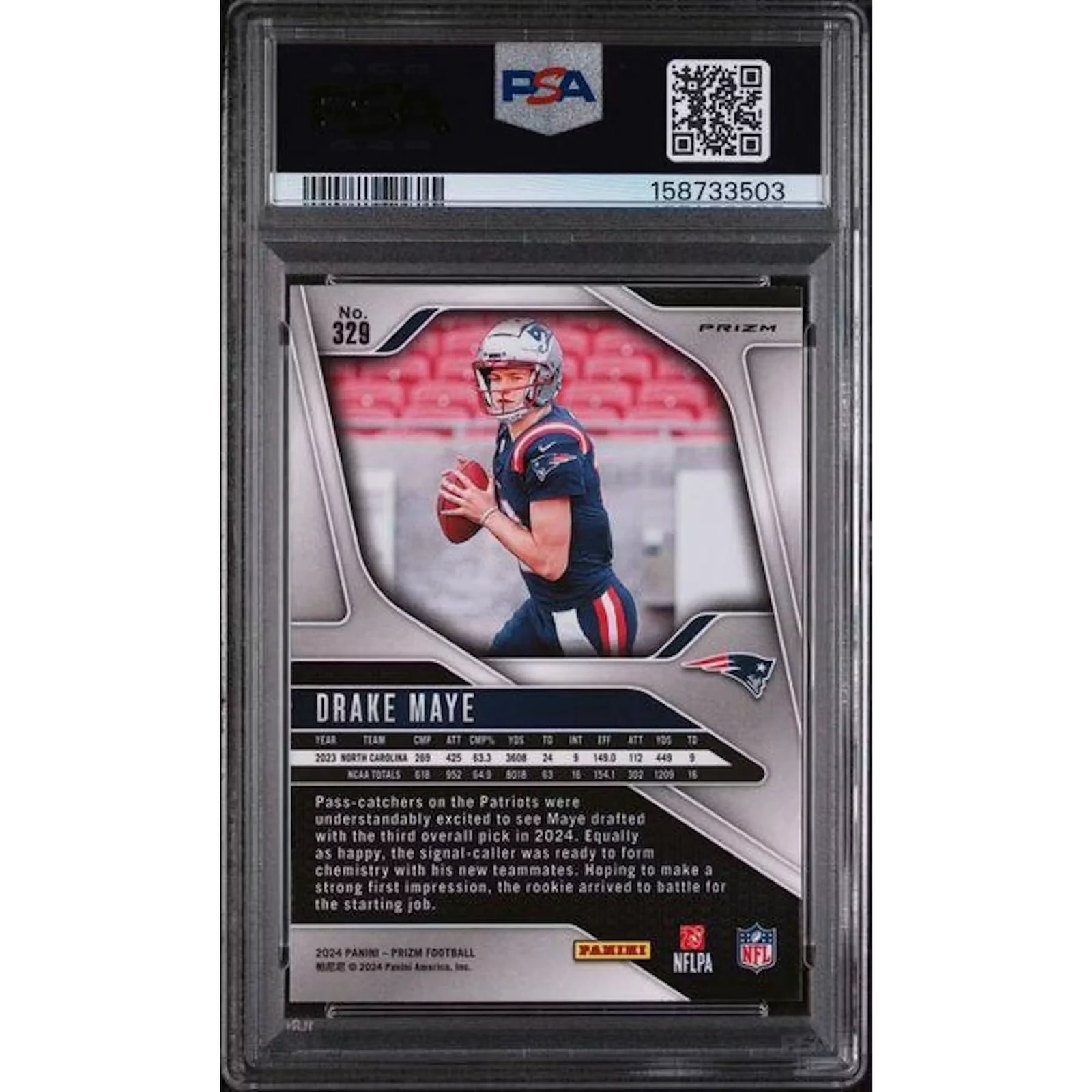 Drake Maye 2024 Panini Prizm Green Wave Rookie #329 | PSA 10