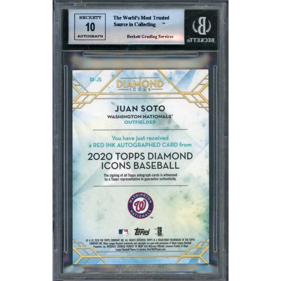 Juan Soto Signed 2020 Topps Diamond Icons Card | Red Ink Auto BGS 9