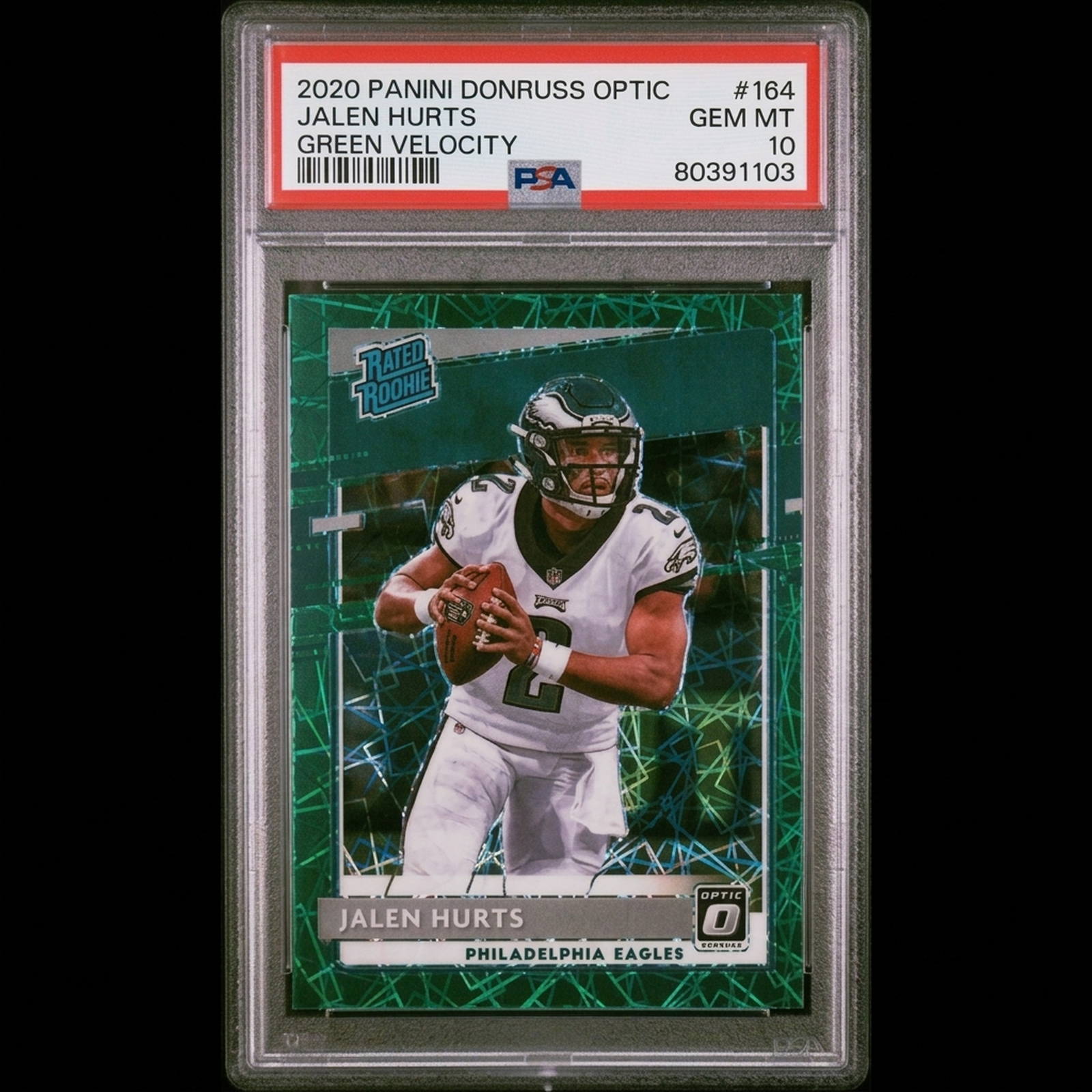 Jalen Hurts 2020 Panini Donruss Optic Rated Rookie | Green Velocity PSA 10 #164