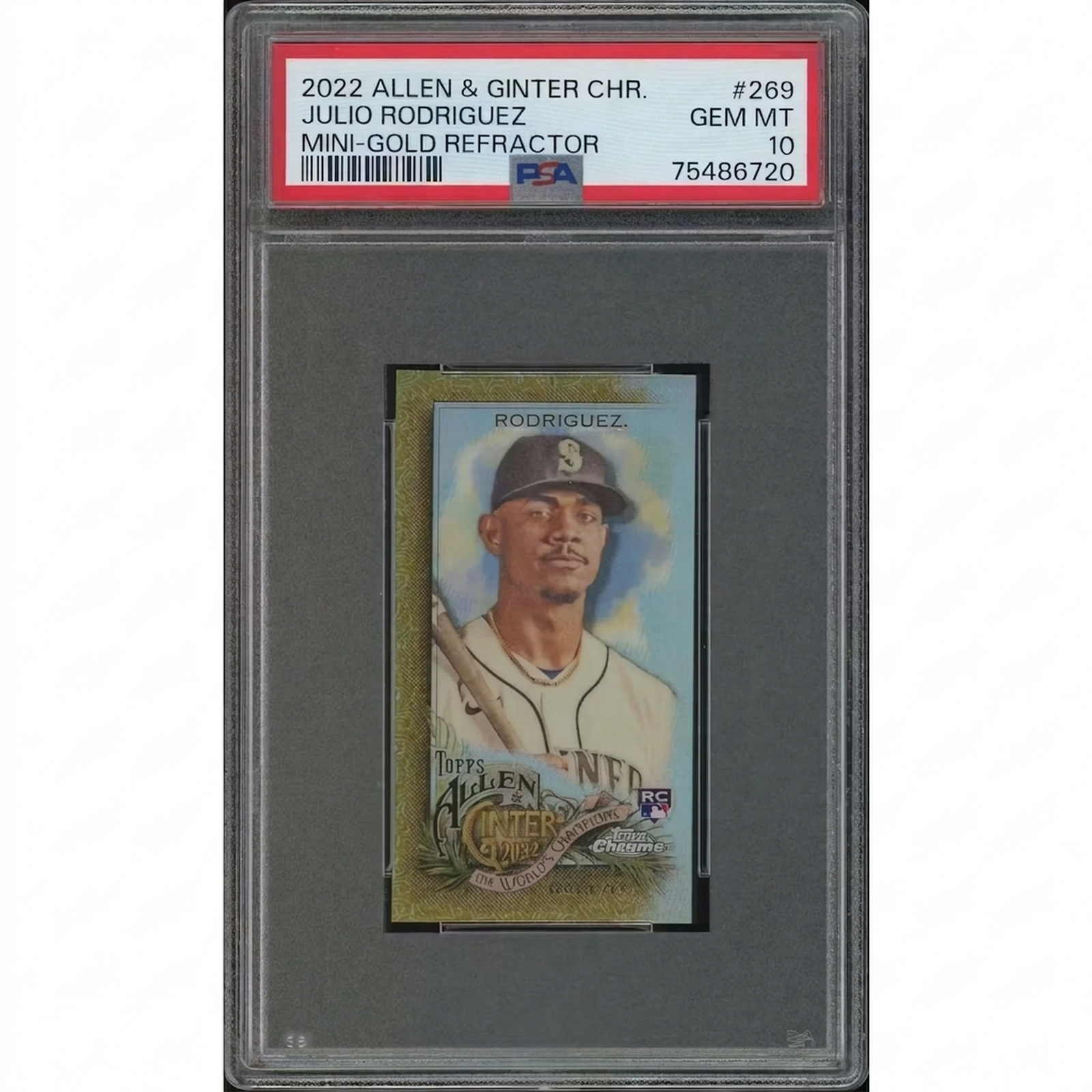 Julio Rodriguez 2022 Topps Allen & Ginter Chrome Mini Gold Refractor #36/50 PSA 10