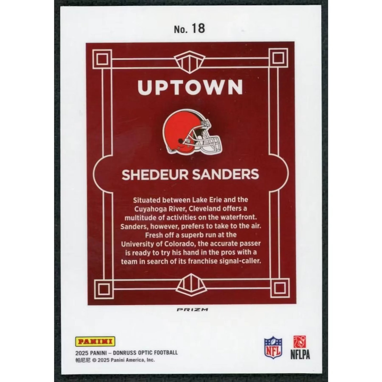 Shedeur Sanders 2025 Panini Donruss Optic Uptown Rookie #18