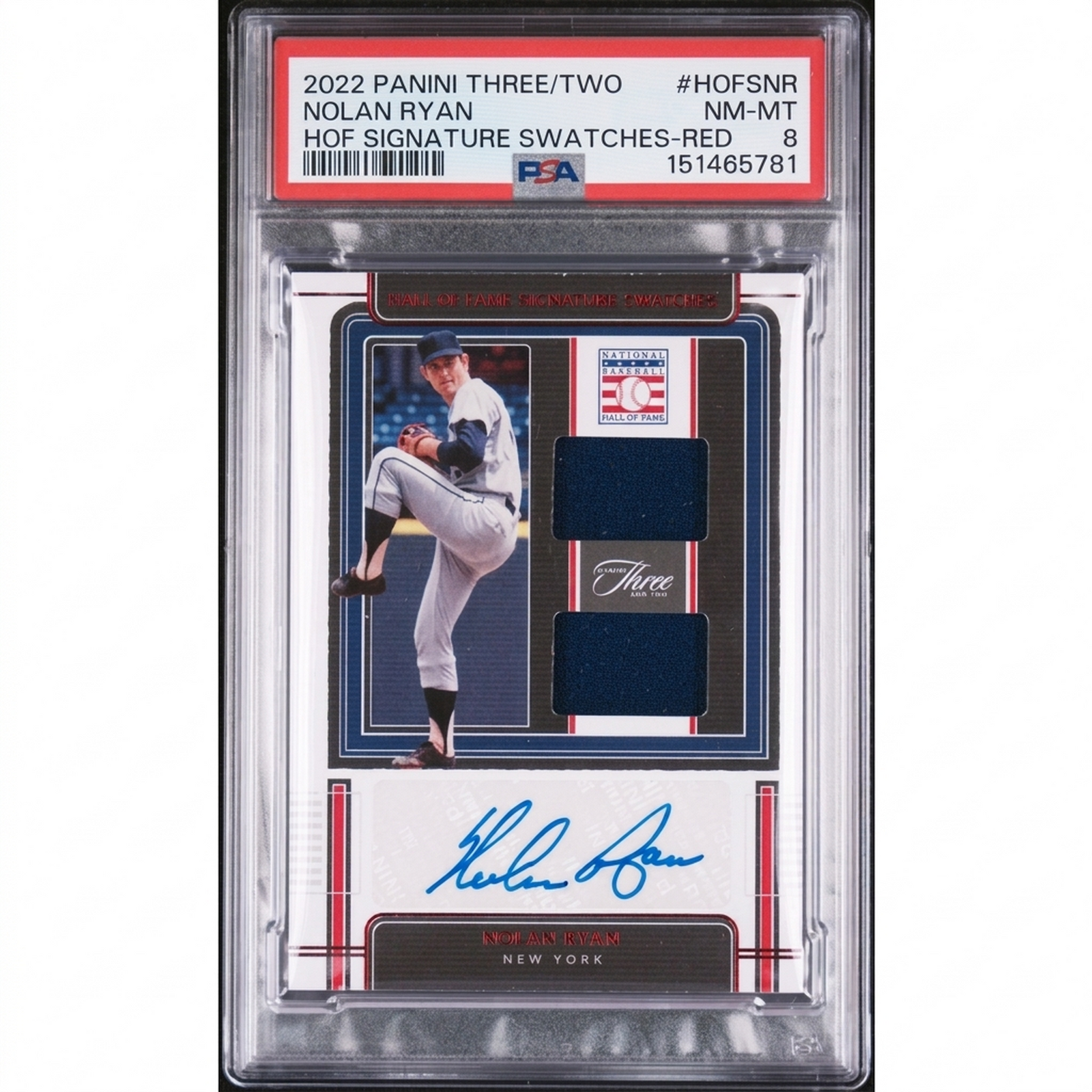Nolan Ryan Signed 2022 Panini Three and Two Card | PSA 8 Red
