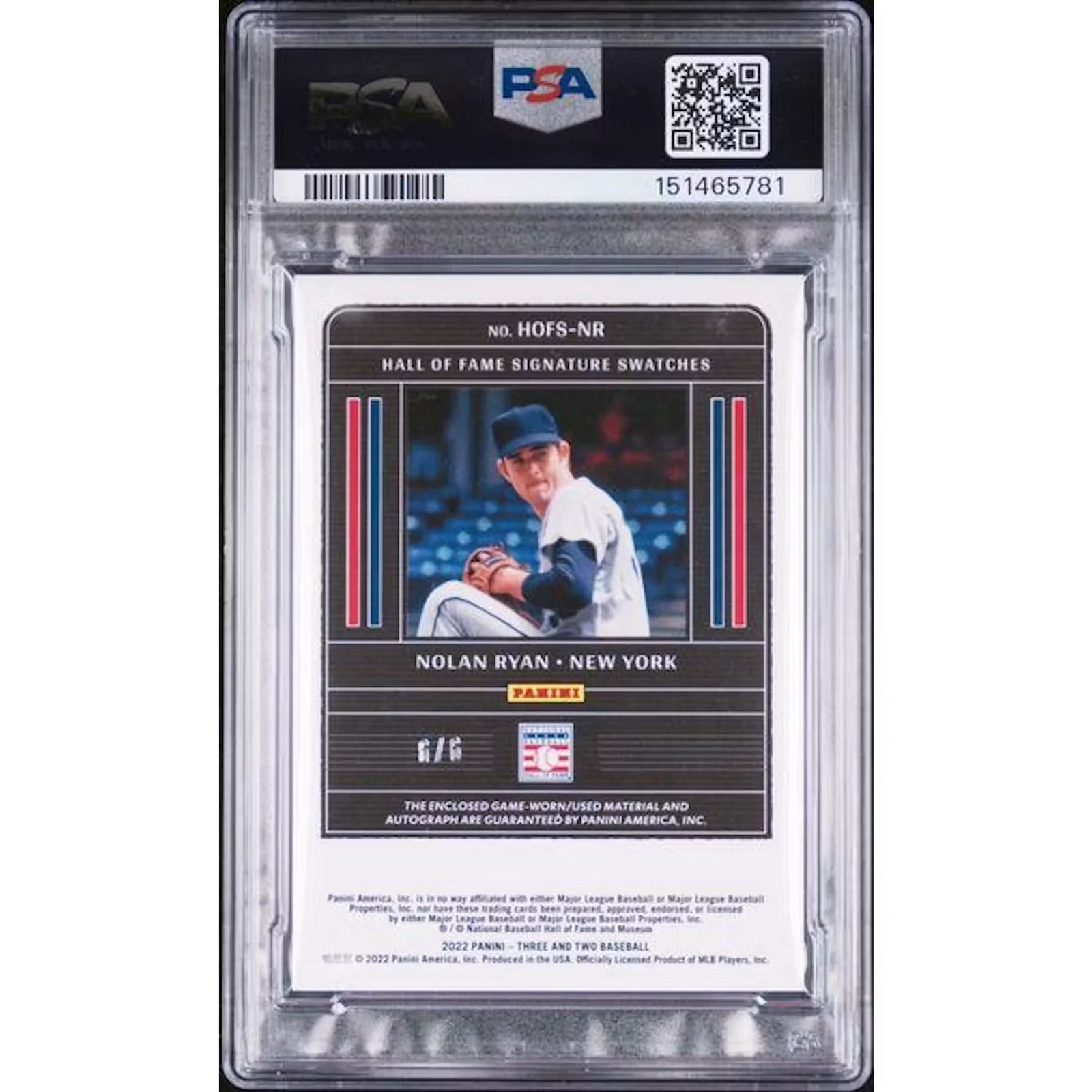 Nolan Ryan Signed 2022 Panini Three and Two Card | PSA 8 Red