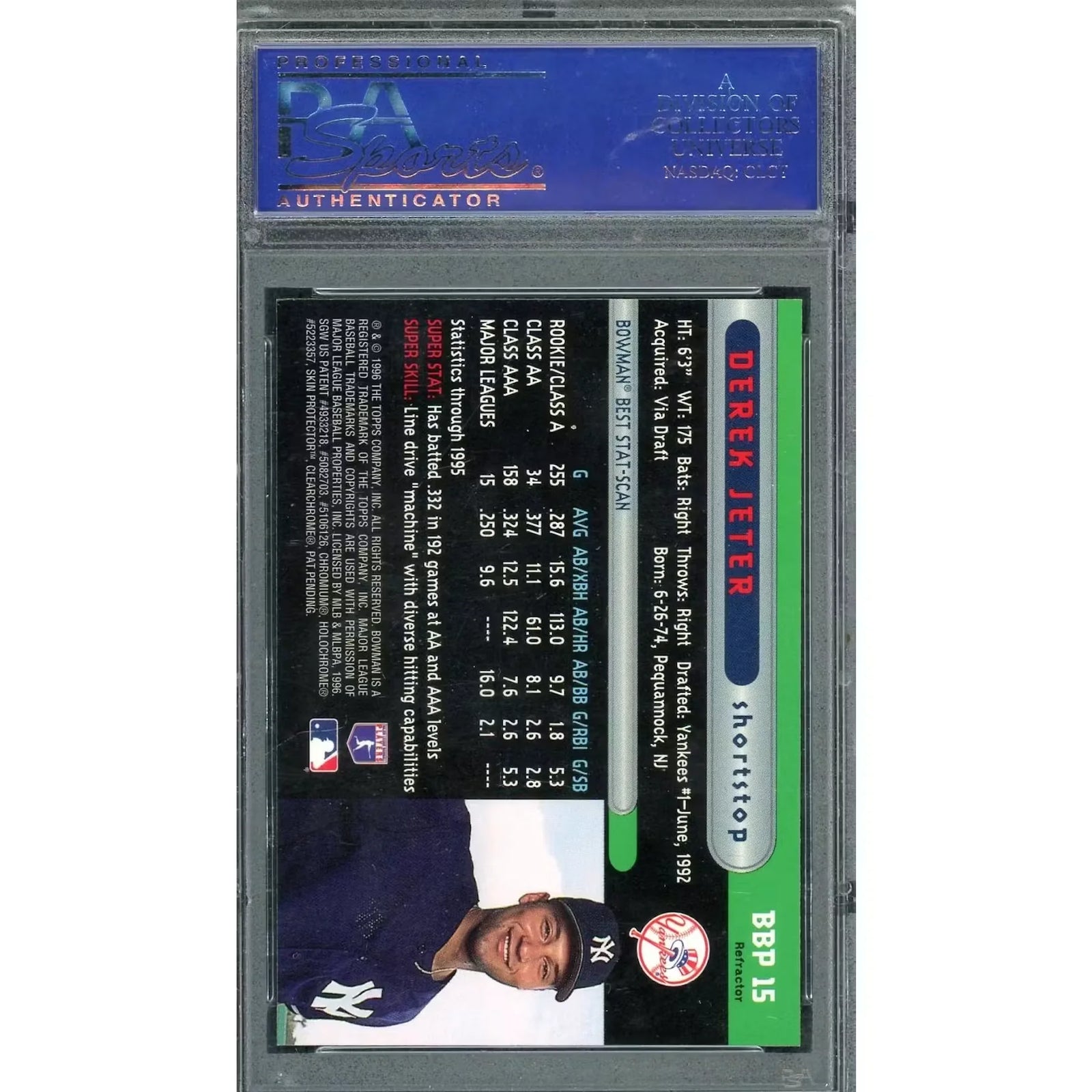 Derek Jeter 1996 Bowman's Best Preview Refractor #BBP15 | PSA 9
