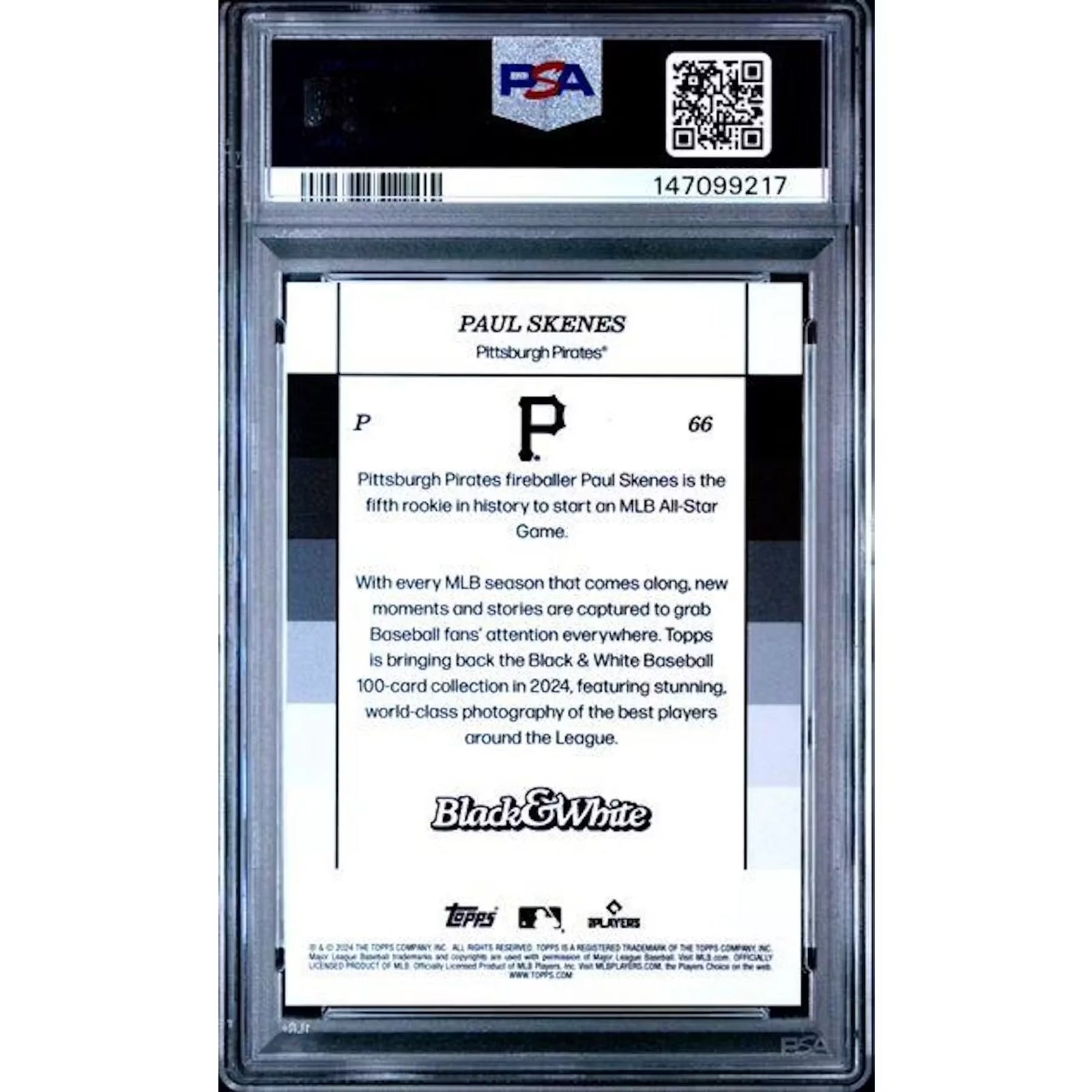 Paul Skenes 2024 Topps Black & White Rookie #66 | PSA 10